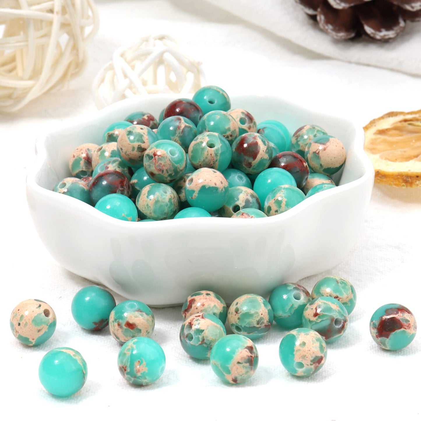 45pcs 8mm Natural Stone Beads Green Snakeskin Jasper Beads Energy Crystal Healing Power Gemstone for Jewelry Making, DIY Bracelet Necklace