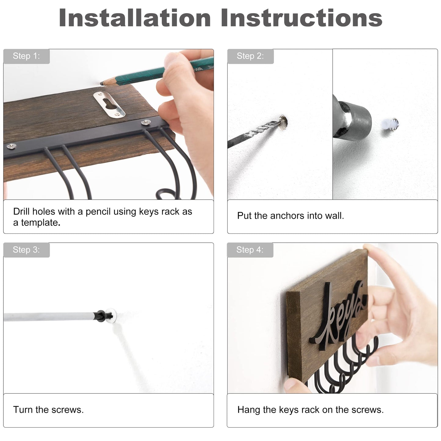 Mkono Key Holder for Wall Decorative with 7 Hooks, Wall Mounted Keys Hanger Organizer Rustic Wood Hanging Key Hooks Home Decor Farmhouse Entryway, Hallway, Office