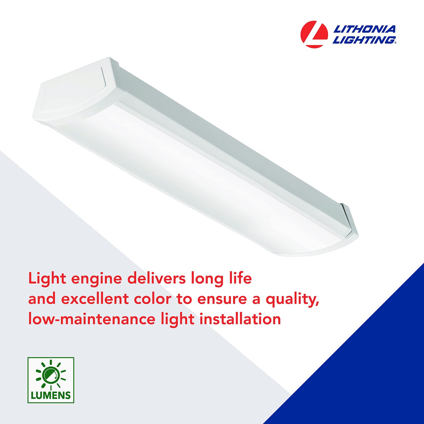 Lithonia Lighting 2 Foot LED Light Fixture, Low-Profile LED Wraparound Flush Mount Ceiling Light, 4000K Cool White, 120V, 24-Inch (FMLWL 24 840)