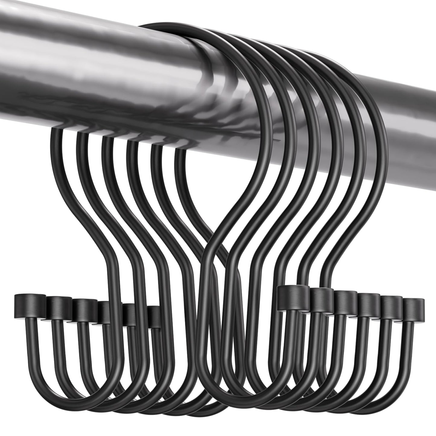 Bathway Shower Curtain Hooks Black Shower Curtain Rings, Simple Double Hook Shower Curtain Hooks Rust Proof, Smooth Sturdy Metal Shower Hooks for Shower Curtain Rod, 12Pcs Shower Rod Hooks