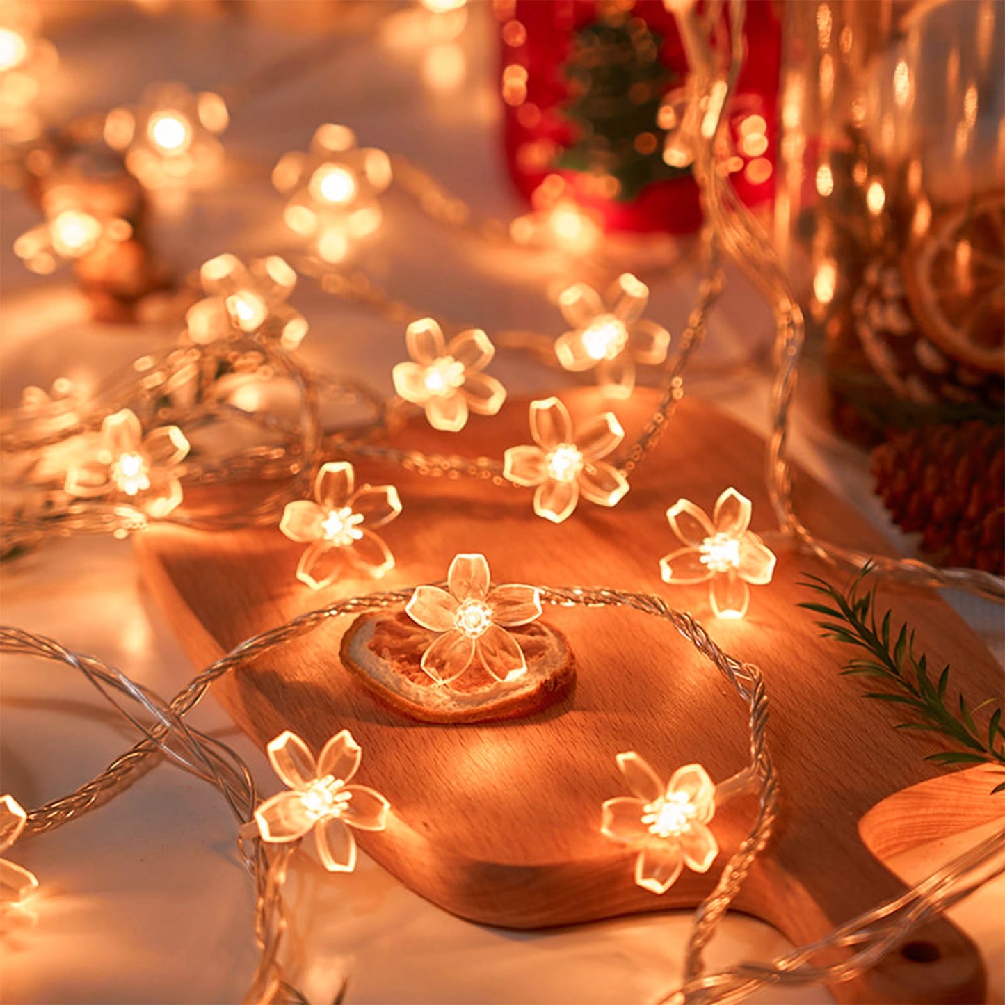 Indoor Decorative Flower String Lights, 33ft 100 LED Plug in Fairy Twinkle Cherry Blossom Floral Lamp for Bedroom Window Wall Ceiling Tree Hanging, Christmas Easter Birthday Decor (Warm White)