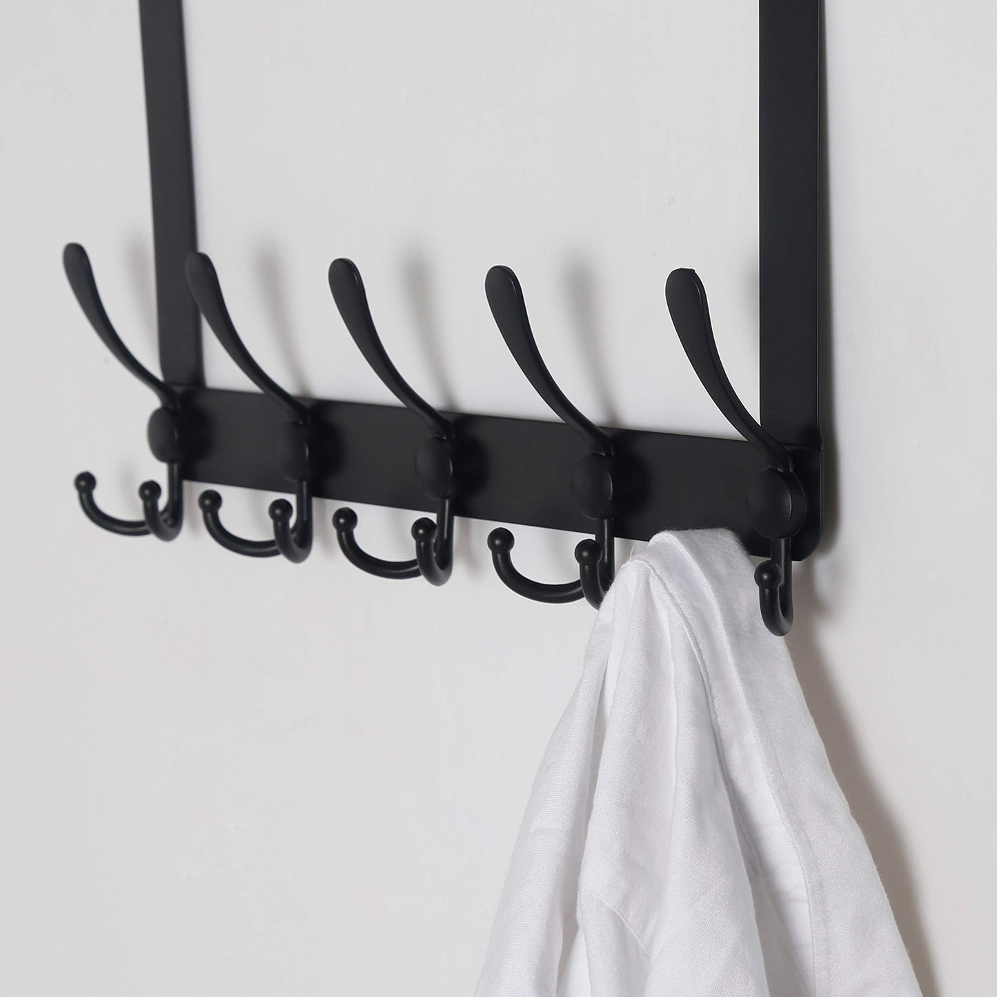 Dseap Over The Door Hook Hanger - Fits 1 3/8" to 1 3/4" Standard Doors | 5 Tri Hooks Heavy Duty Towel/Coat Rack | Door Organizer for Clothes, Jackets, Hats, Towels, Black