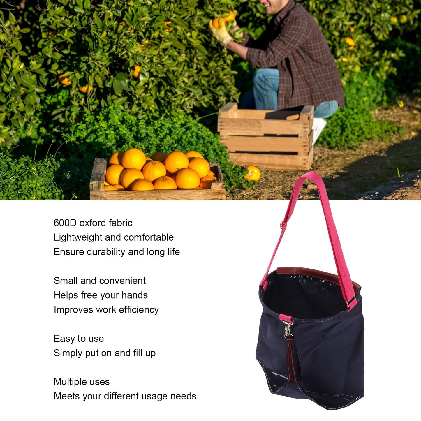 VBESTLIFE Fruit Picking Bag, 600D Oxford Cloth Harvest Fruit Vegetable Picking Bag Garden Apron for Outdoor Orchard Farm