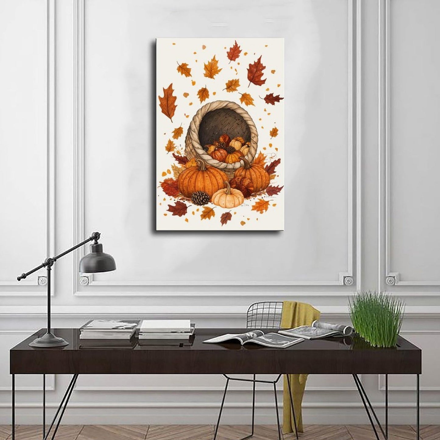 XAHOR Thanksgiving Harvest Illustration, Pumpkins, Cornucopia And Falling Leaves, Modern Festive Wall Decor Poster for Room Aesthetics Canvas Wall Art Poster And Print 12x18inch(30x45cm)