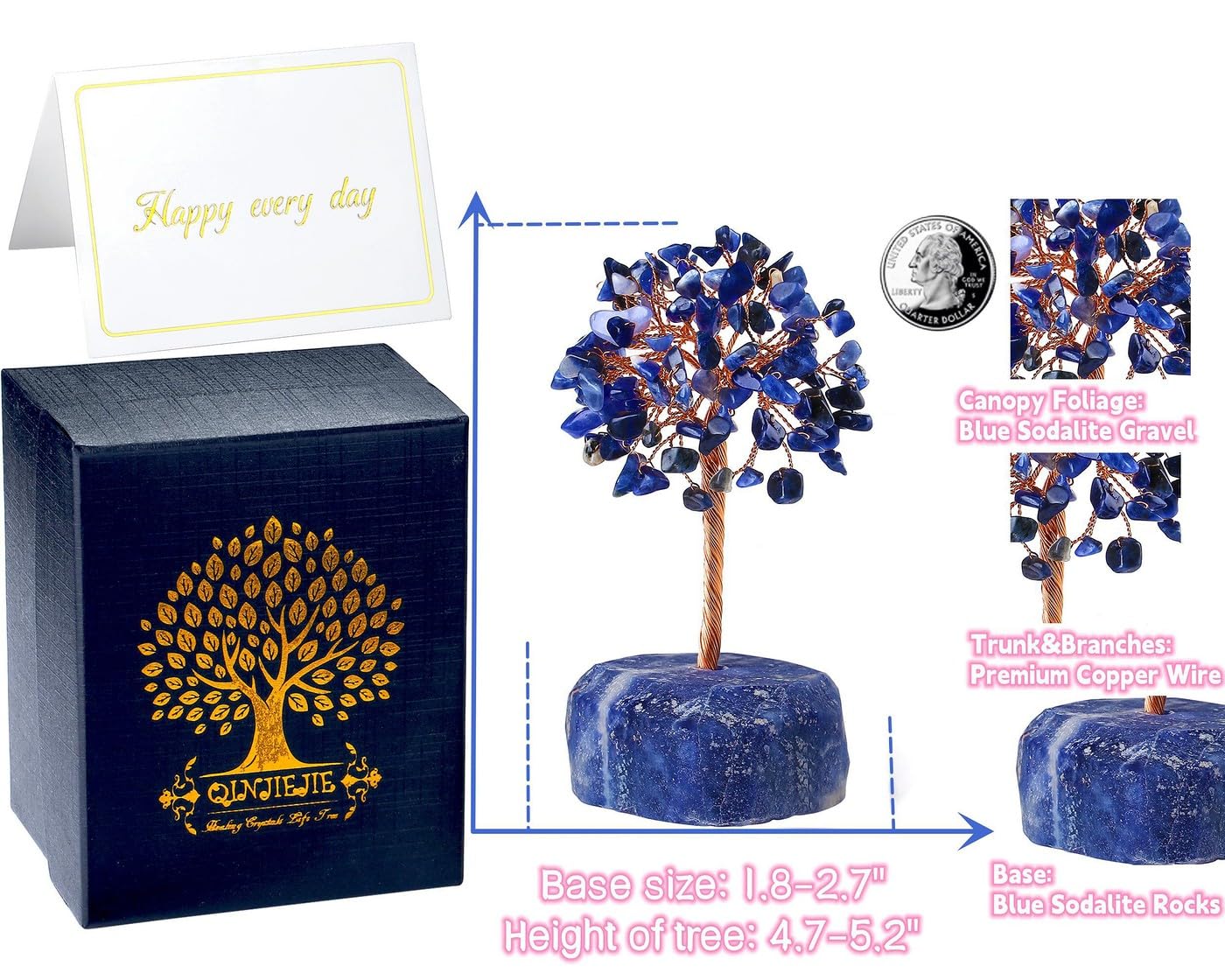 QINJIEJIE Blue Sodalite Healing Crystal Tree Decor Natural Stone Gemstone Room Office Desk Decor Gem Base Copper Wire Money Tree of Life Reiki Book Shelf Decorations Spiritual Yoga Gift for Women
