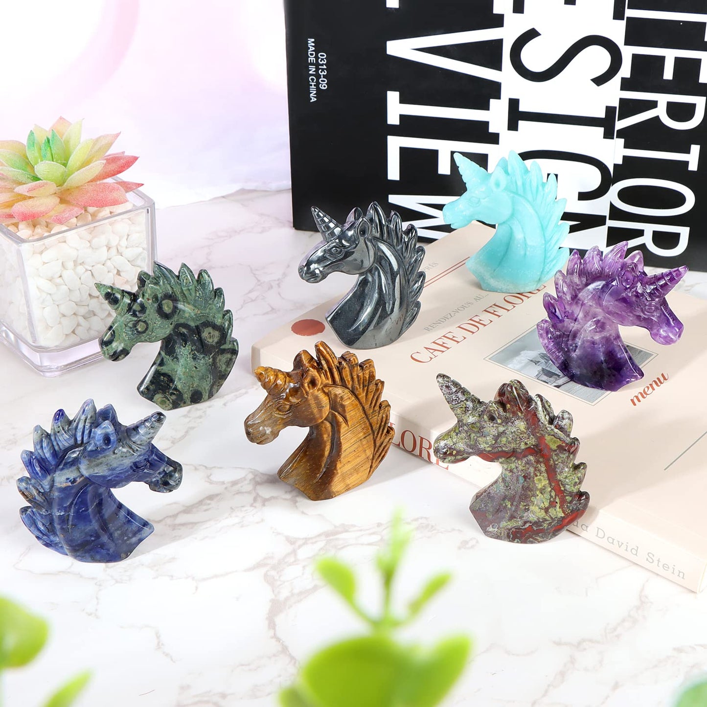 Artistone 3" Amethyst Crystal Unicorn Statue Hand Carved Gemstone Purple Unicorn Horse Stone Animal Carvings Collectible Figurine Reiki Meditation Desk Home Decor Gift