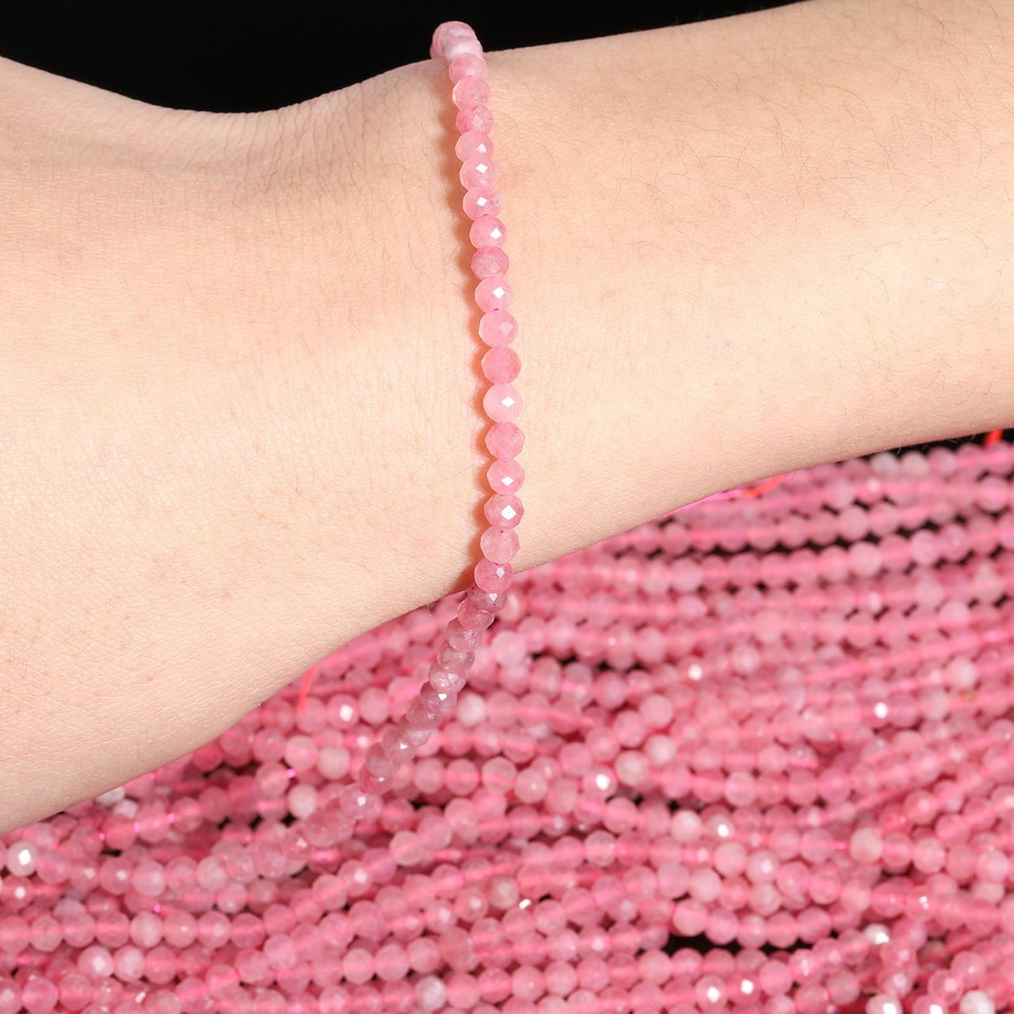 Song Xi 120pcs 3mm Natural Pink Tourmaline Gemstone Beads Faceted Round Loose Stone Beads for Jewelry Making (1 Strand)
