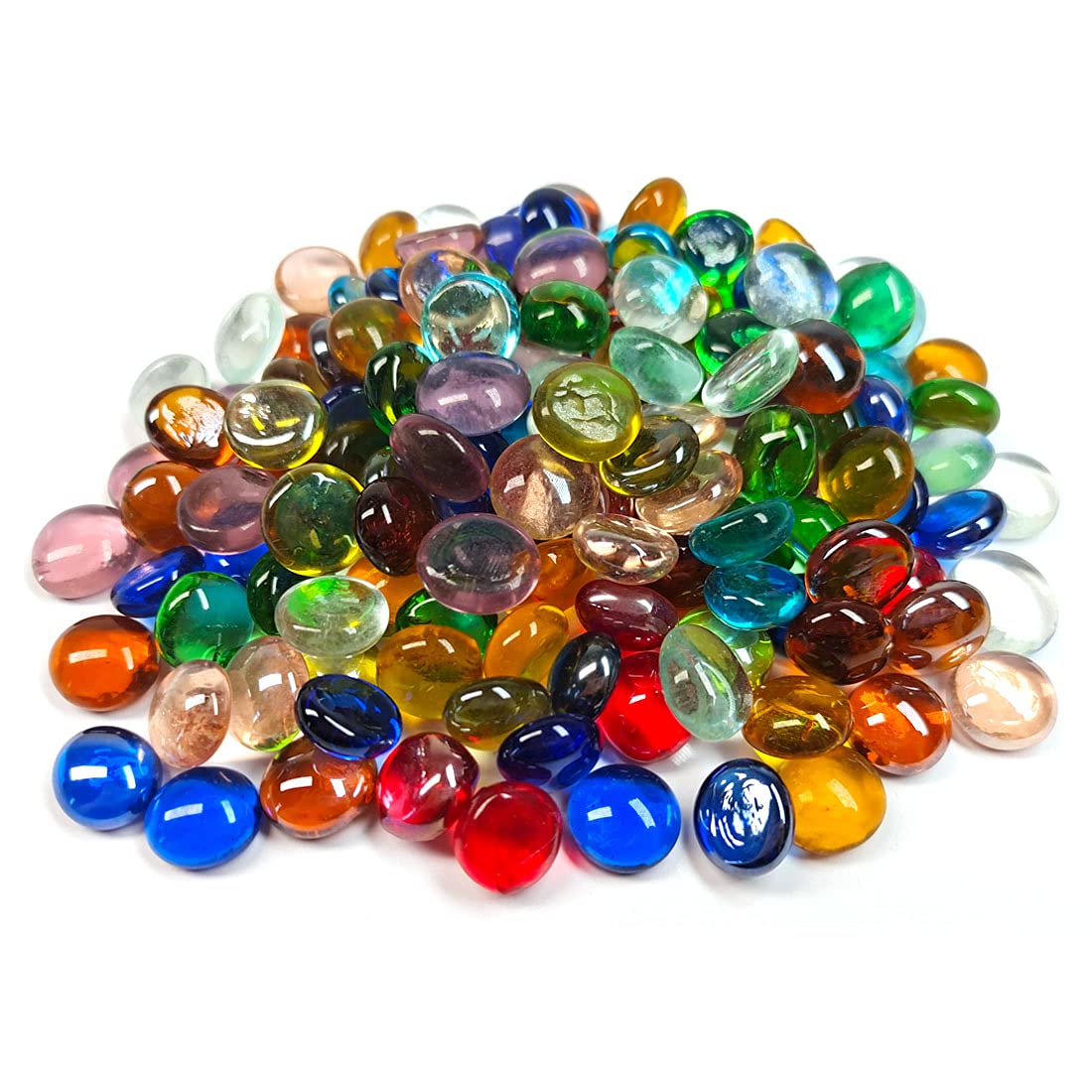 50PCS Mini Glass Gems,Mixed Colour Mancala Stones Flat Bottom Marble Beads for Home Decorative Art Craft Vase Filler(0.5"~0.7")