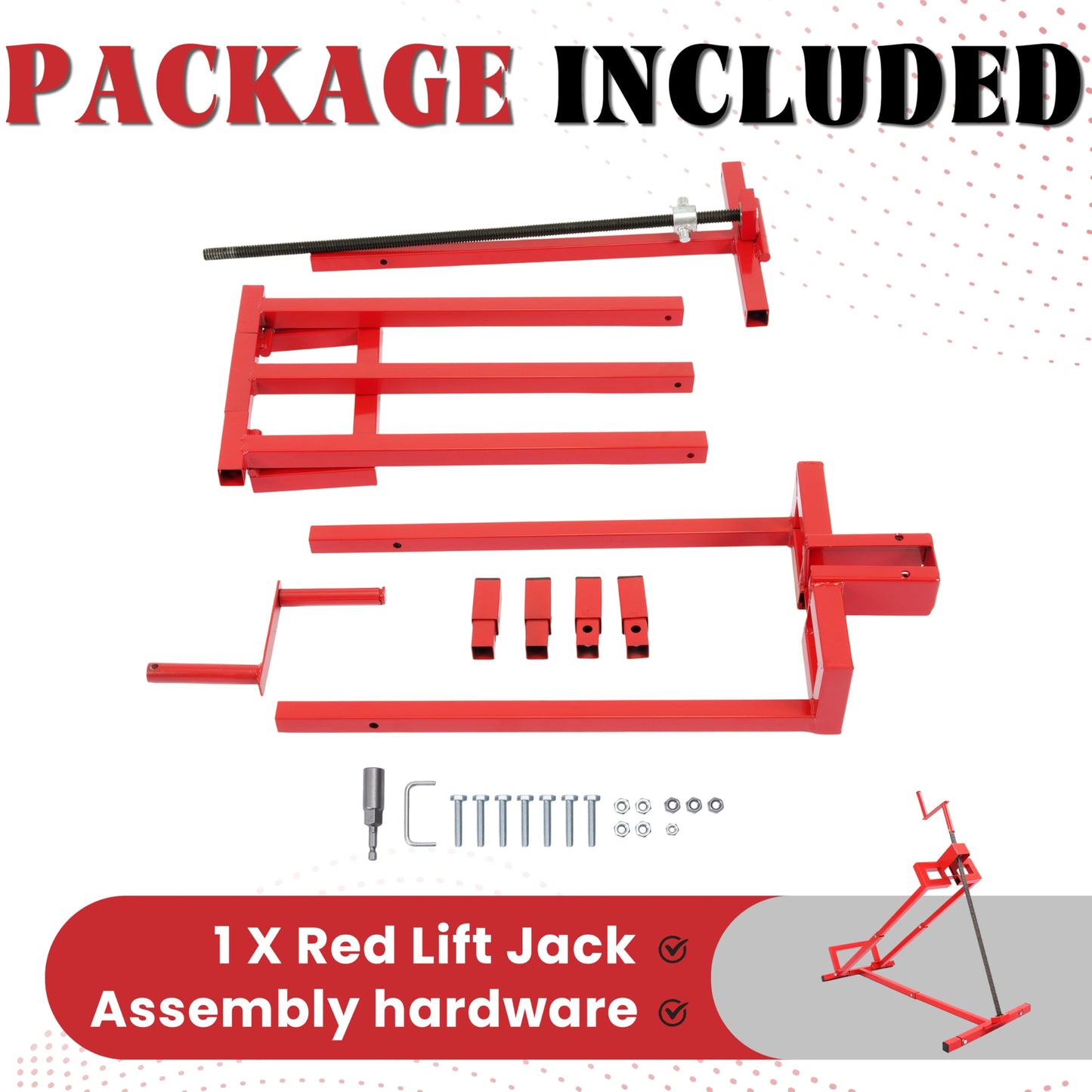 HECASA Lawn Mower Lift Jack 882lbs Universal Fit for Ride on Lawn Mowers & Garden Tractors Adjustable Telescopic Maintenance Jack Lifting Platform with Manual Handle Red Steel Powder Coated