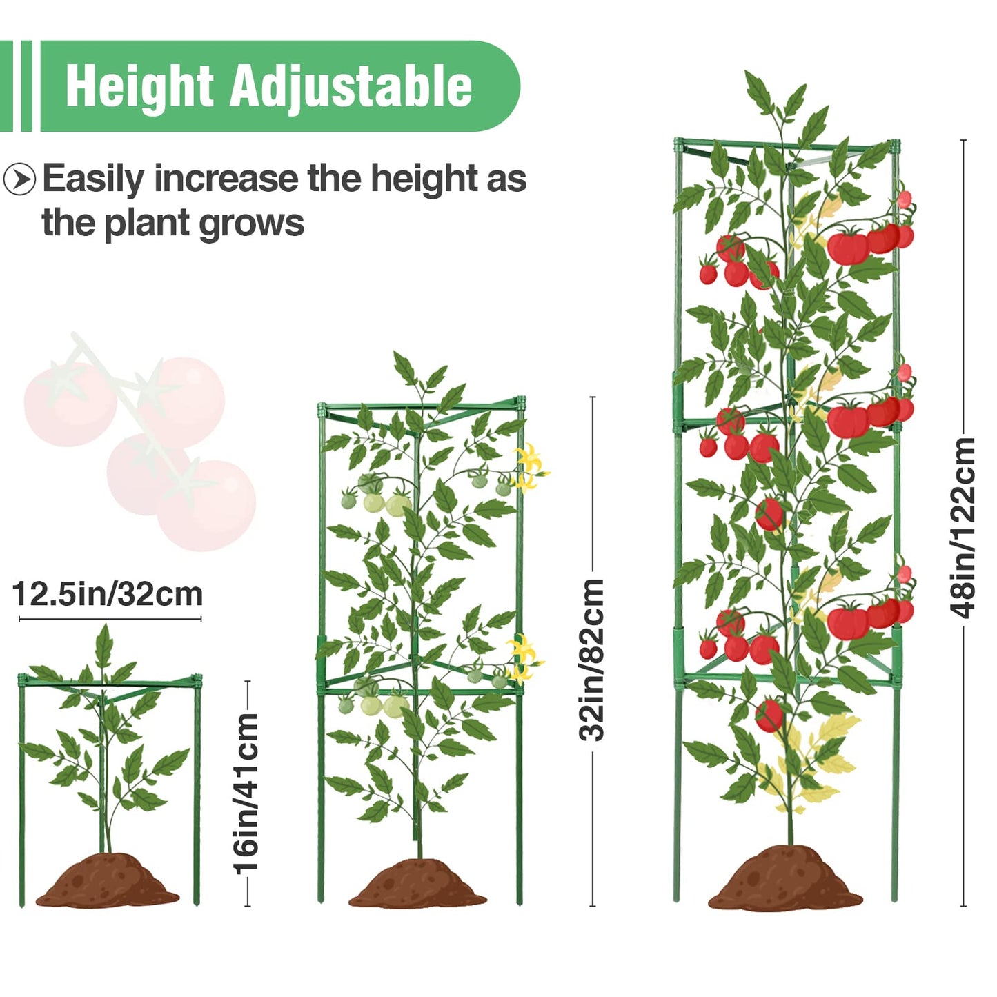 ANPHSIN Sturdy Triangle Tomato Cage with Movable 10 Gal Grow Bags - 3 Sets 47'' Plants Garden Trellis Planters, Support for Indoor Outdoor Beans, Peppers, Eggplants, Climbing Vegetables