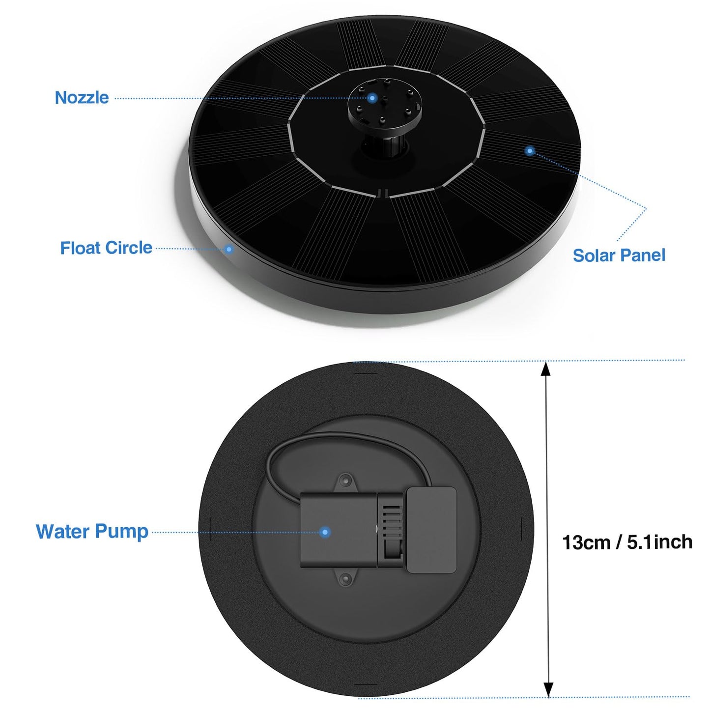 Solar Fountain, Floating Solar Powered Water Fountain Pump for Bird Bath, Garden, Pond, Pool, Outdoor (1W)