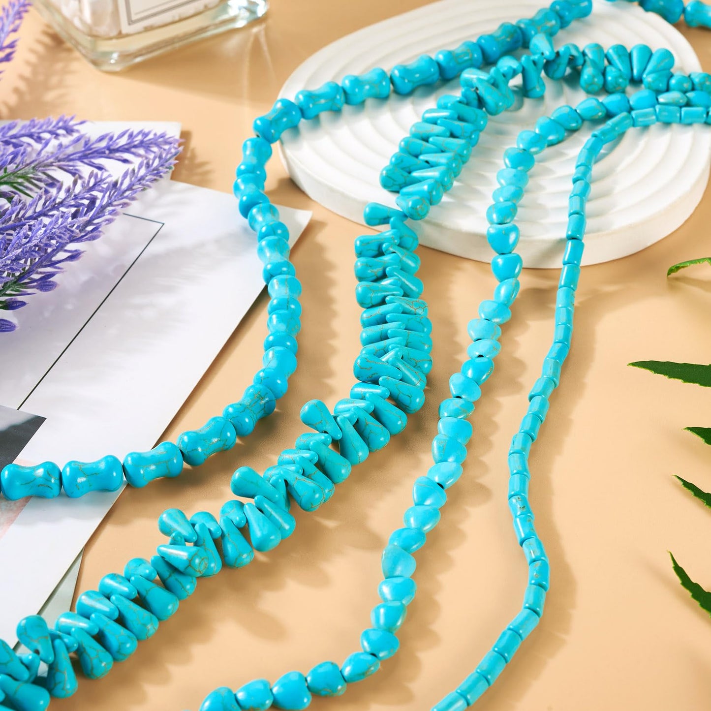 270Pcs Natural Stone Beads Turquoise Gemstone Beads Bone Teardrop Heart Column Turquoise Gemstone Loose Beads for Women Bohemian Earring Bracelet Necklace Jewelry Making