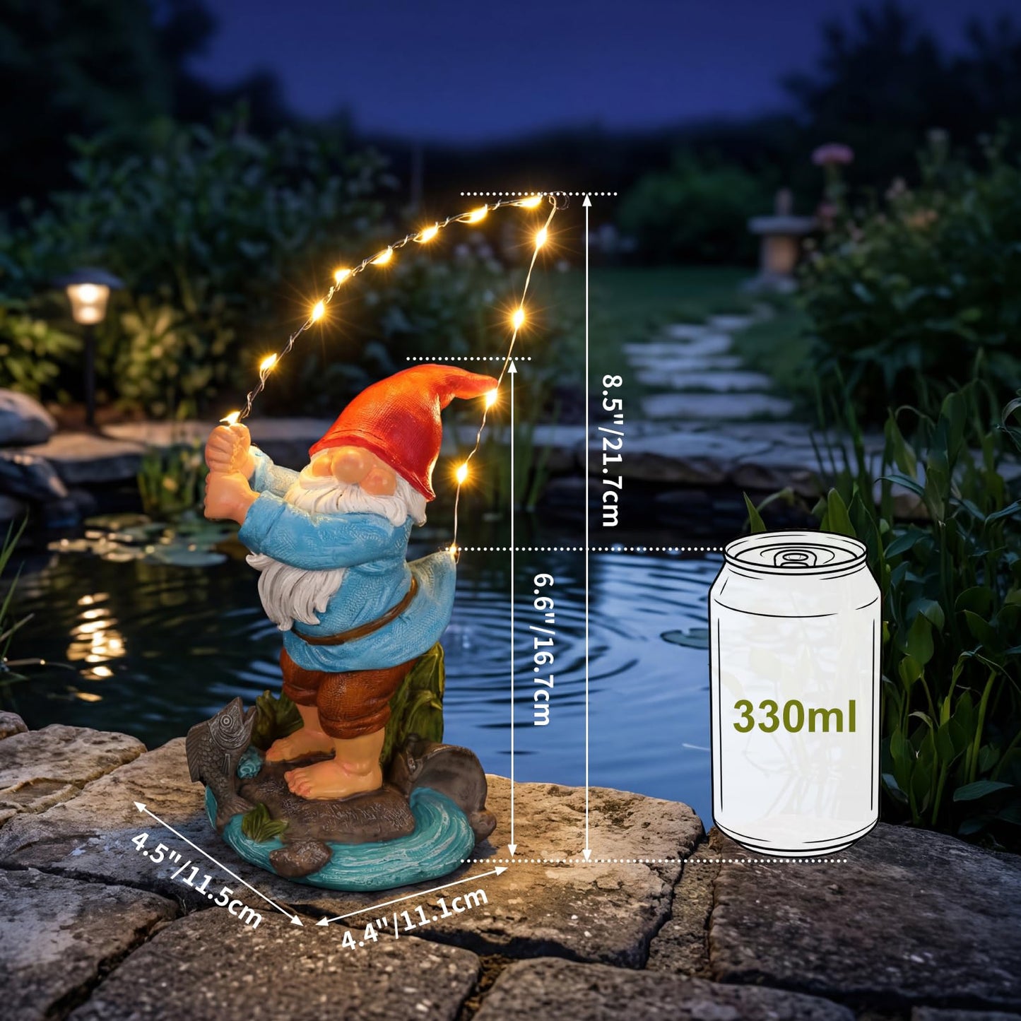EXYGLO Solar Gnome Garden Statue Decor, 8.5" Fishing Gnome Outdoor Funny Decoration for Lawn, Patio, Yard, and Unique Housewarming, Birthday Ornament Gift for Mother, Friend, Family