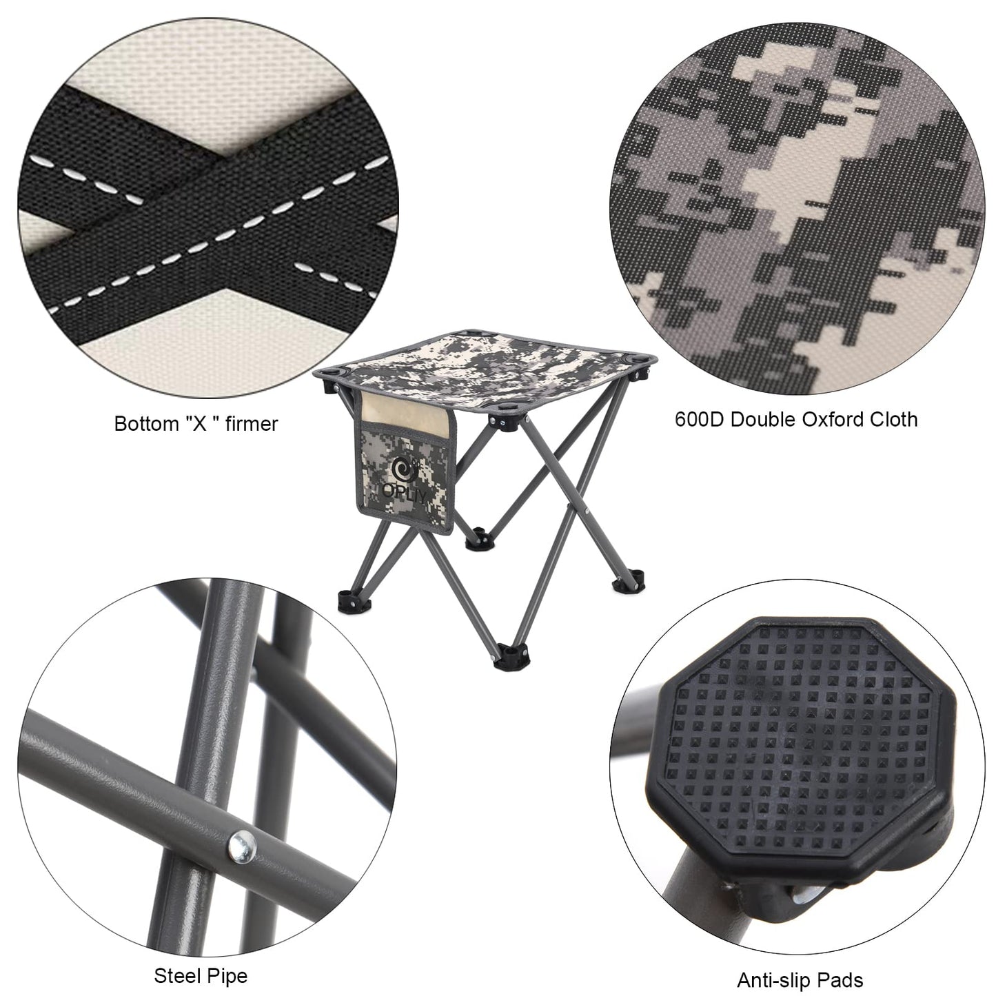 Opliy Camping Stool 2 Pack,13.5 Inch Portable Folding Stool for Outdoor Gardening and Beach Hiking Fishing,Foot Stool with Carry Bag (Camouflage)
