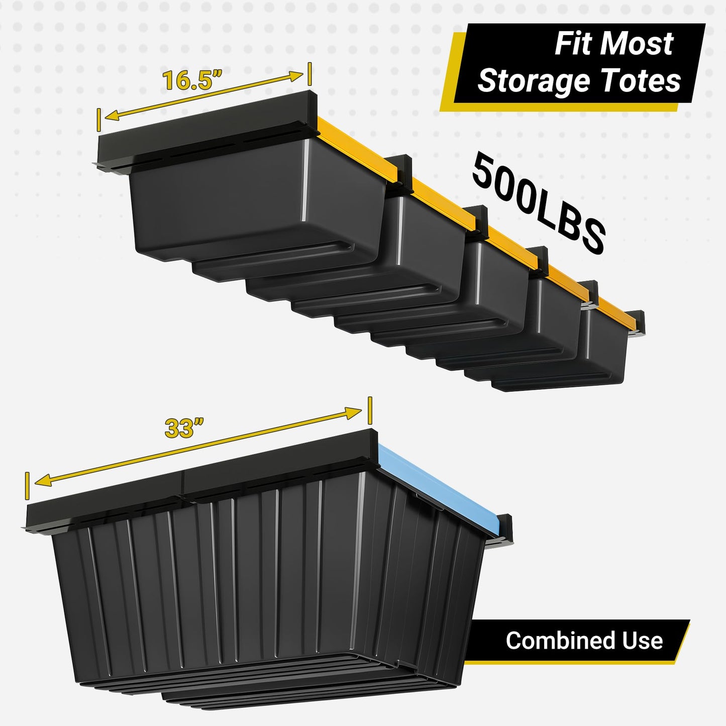 Eastrexon 5-bin Overhead Garage Storage Rack, Heavy Duty Ceiling Storage Racks, Powder Coated Tote Storage Rack for Garages, Sheds, Storerooms (6 PCS, for 5 Bins)