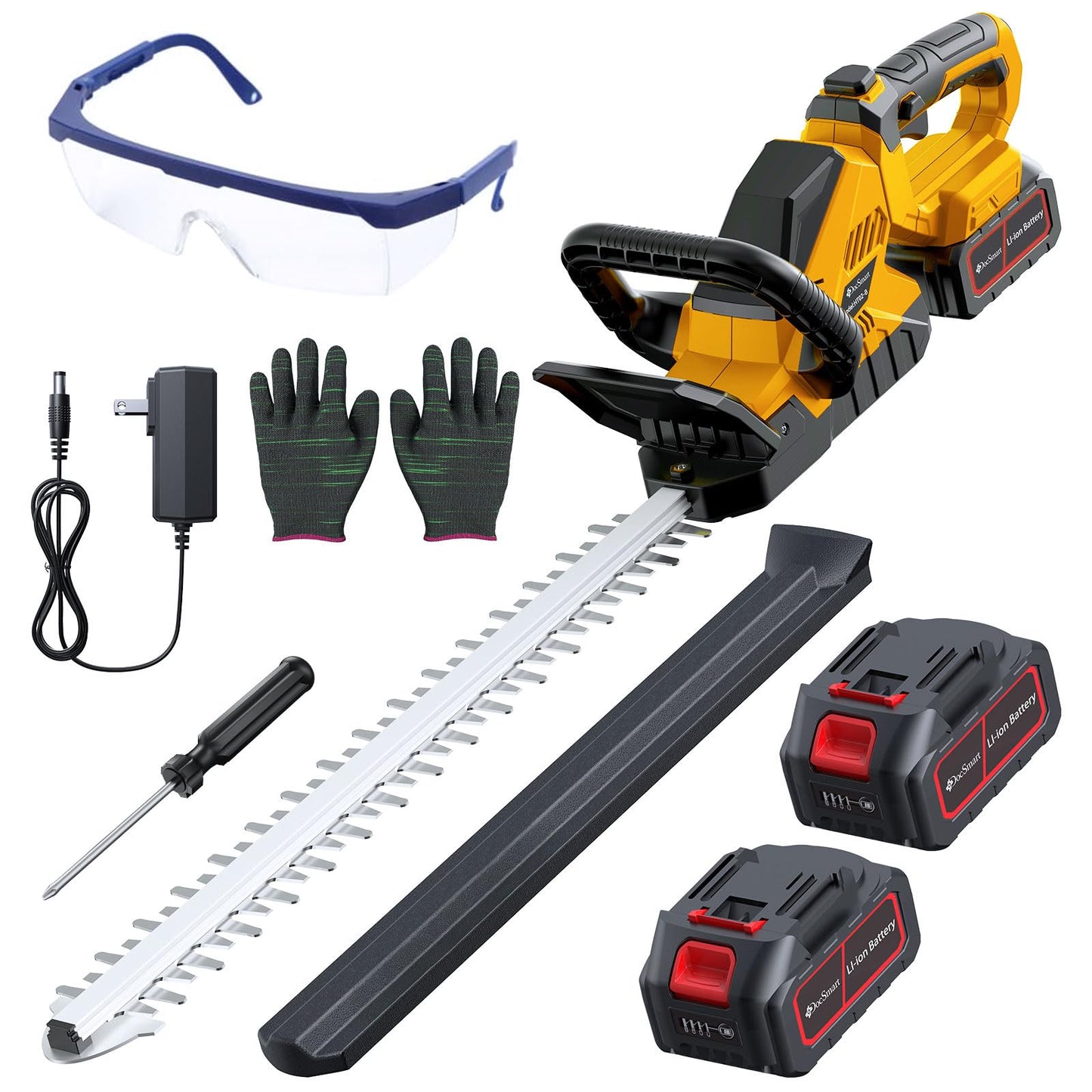20'' Hedge Trimmer Cordless with 2pcs 4000mAh Battery, Electric Handheld Bush Clipper with Rechargeable Batteries, 3000RPM 180° Rotatable Head, 2/3'' Blade Gap, Gifts for Father's Day