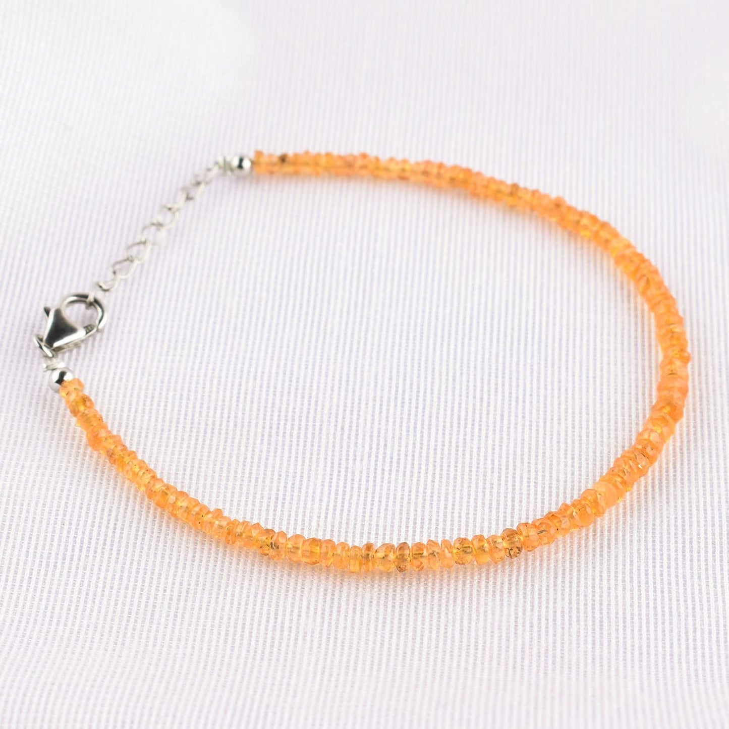 QNAVIC Orange Garnet Bangle Bracelet for Women – Dainty Gemstone Beads, January Birthstone Chakra Healing Crystal, 925 Sterling Silver Rhodium Plated Adjustable 8" Chain, Hypoallergenic Minimalist Jewelry Birthday Gifts