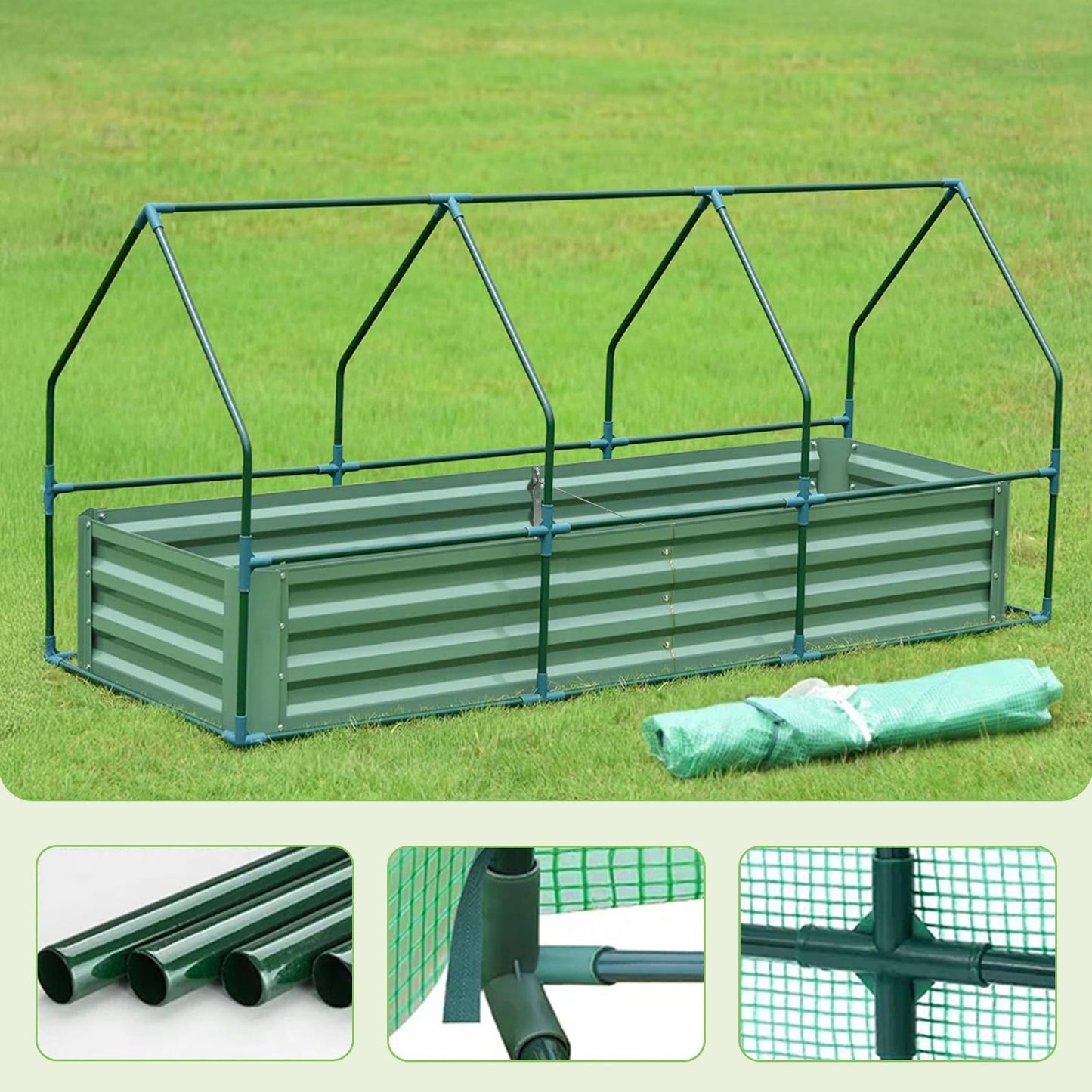 BPS Raised Garden Bed Set, 6x3x1 FT Metal Bottomless Flower Bed with PE Cover for Outdoor Planting, Green
