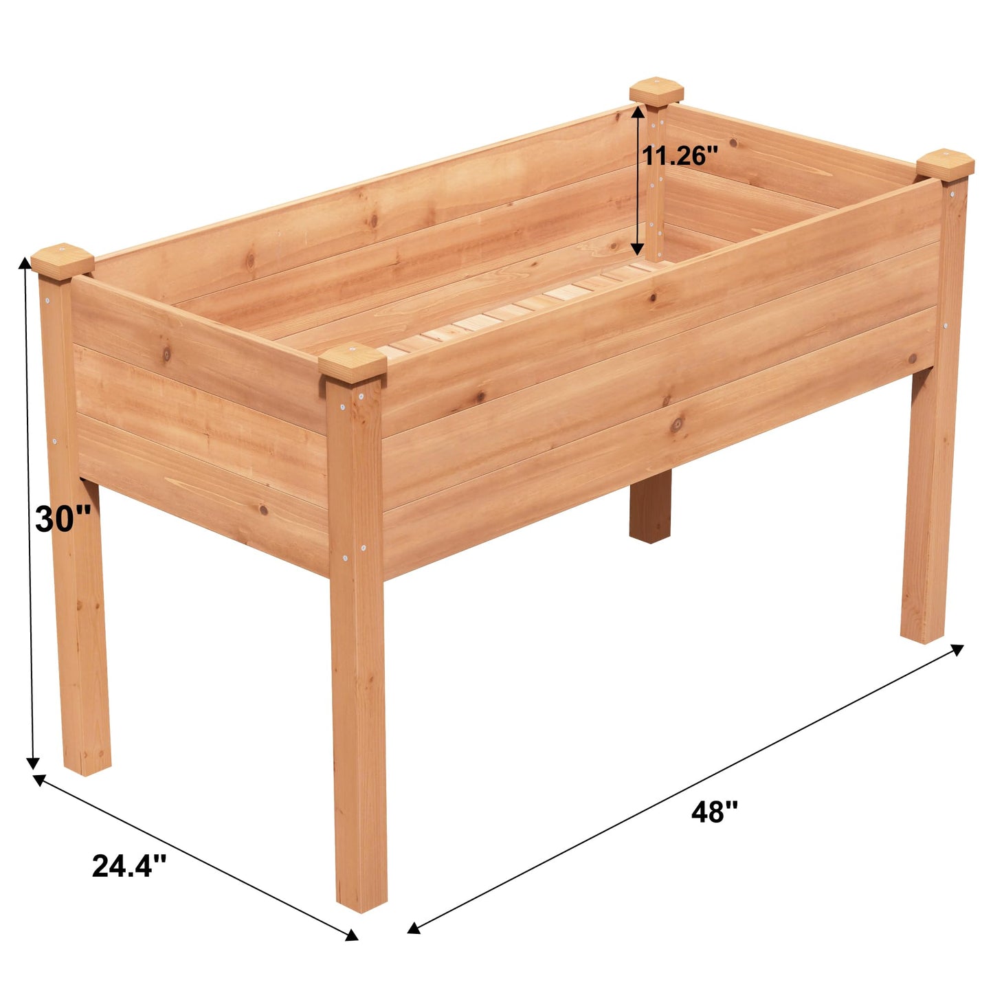 BIRASIL Outdoor Raised Garden Bed, Wood Planter Box for Vegetable Flower, Elevated Reinforced Large Garden Planters Boxes for Backyard Patio Gardening Balcony (48”L, Brown)