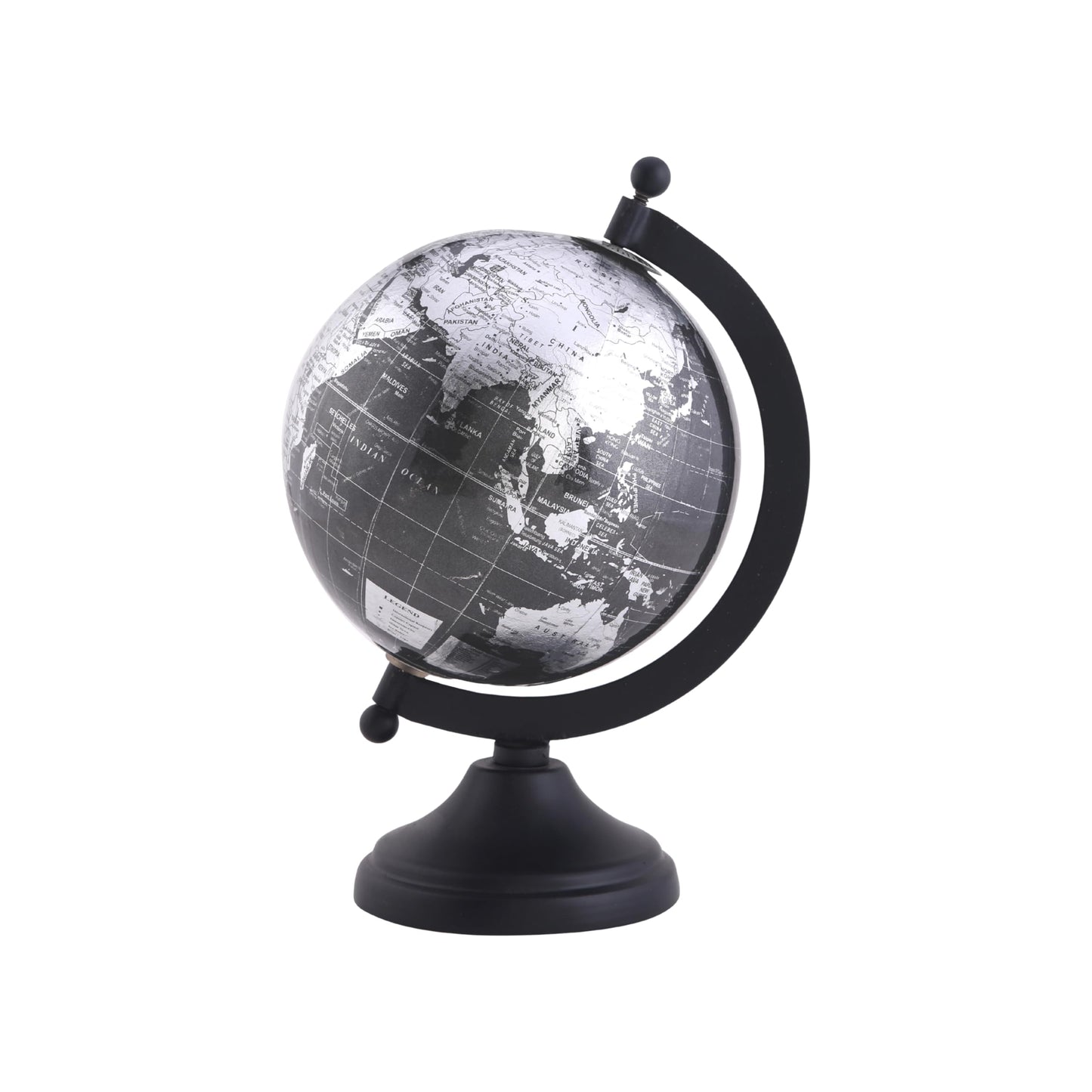 Rely+ 5" World Globe With Sturdy Metal Stand (NOT PLASTIC!) - Desktop Globes For Home Desk Table Office Decor - Book Shelf Decor Globe - 5 Inch - Metallic Black