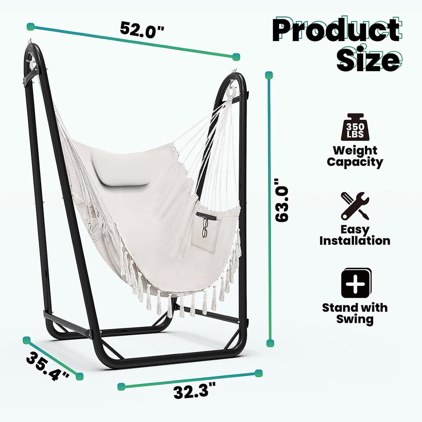 Hammock Chair with Stand,Heavy-Duty Hanging Chair with Stand, for Indoor Outdoor,Sturdy Swing Chair Stand Max Load 350 pounds(Hammock Chair Included)