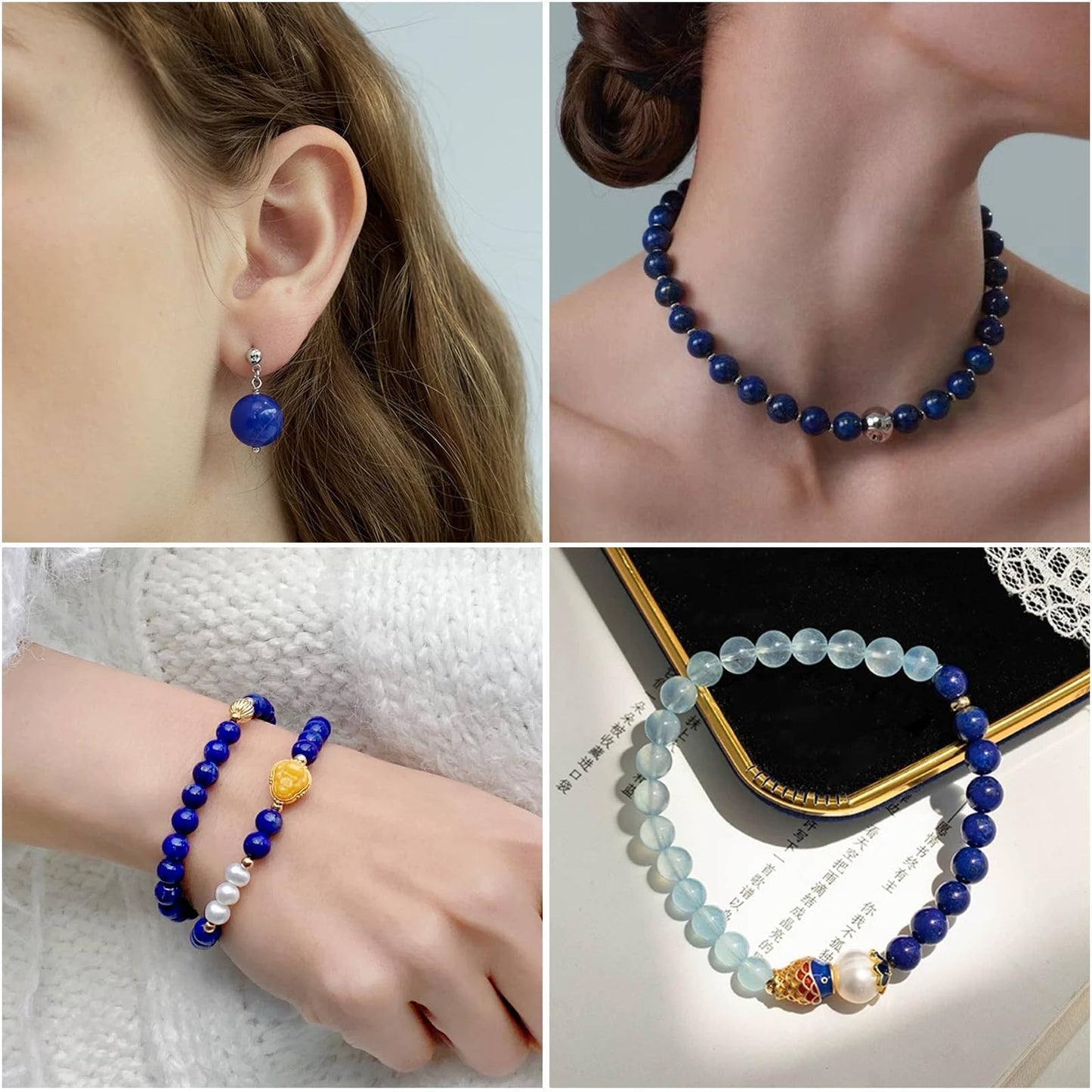 About 45pcs 8mm Stone Beads Lapis Lazuli Beads Crystal Gemstone for Jewelry Making, DIY Bracelet Necklace Blue Beads