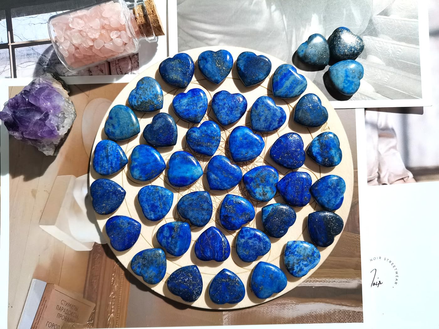 QINJIEJIE 20PCS Lapis Lazuli Heart Stones Crystals Bulk Love Shaped Worry Stone Heart Rock Pocket Gemstones Polished Palm Gems Crystal Reiki Balancing Wholesale Cute Stone Decor Gift