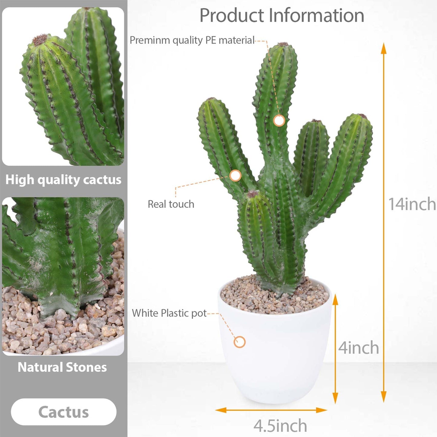Logkity Artificial Cactus 14inch Faux Cacti Fake Succulent Plants for Indoor Outdoor Home Office Garden Decor