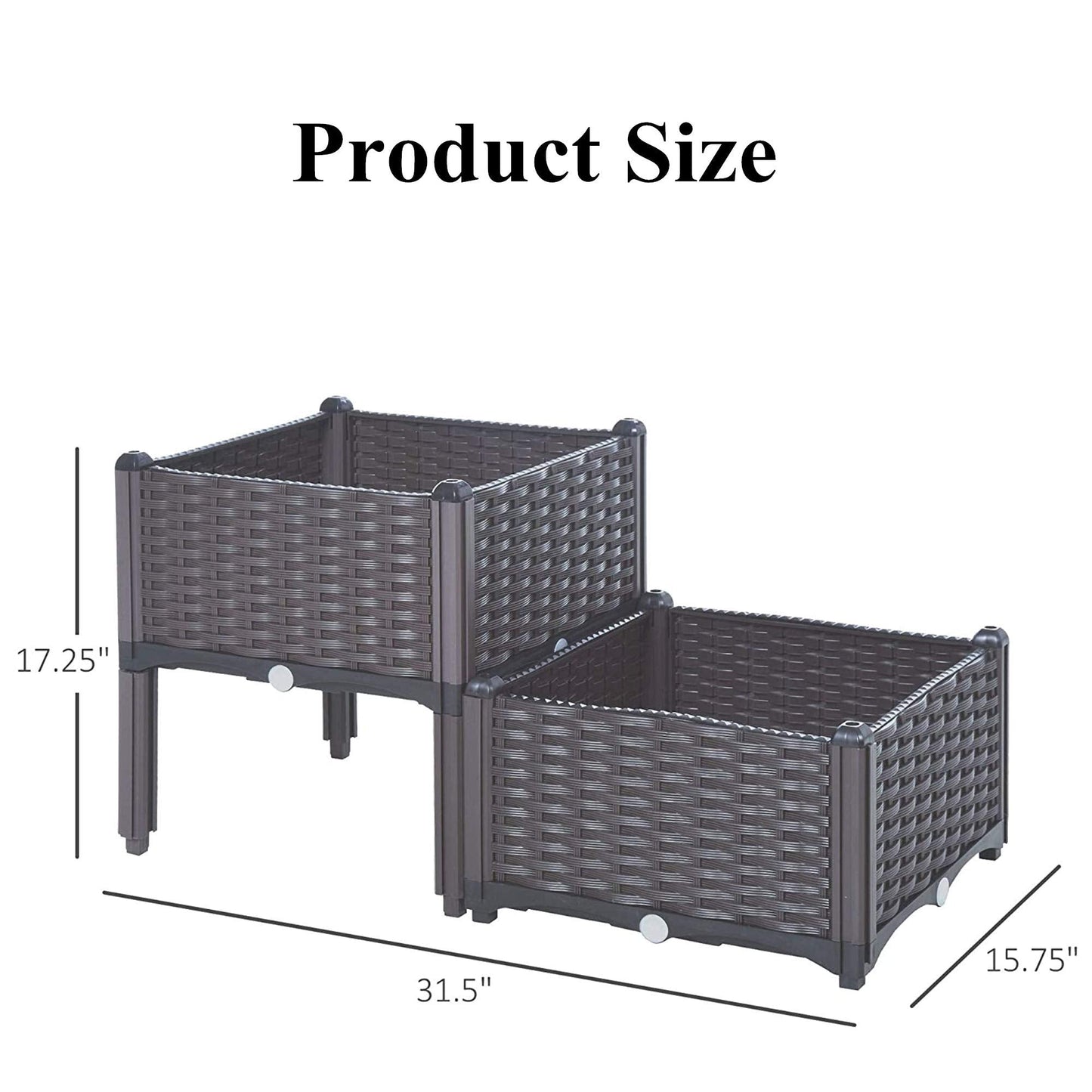 Set of 2 Plastic Raised Garden Bed Kit, Indoor Outdoor Elevated Planter Box, Rattan-Style Plant Containers with Self-Watering Design, for Growing Vegetables, Flowers, Herbs
