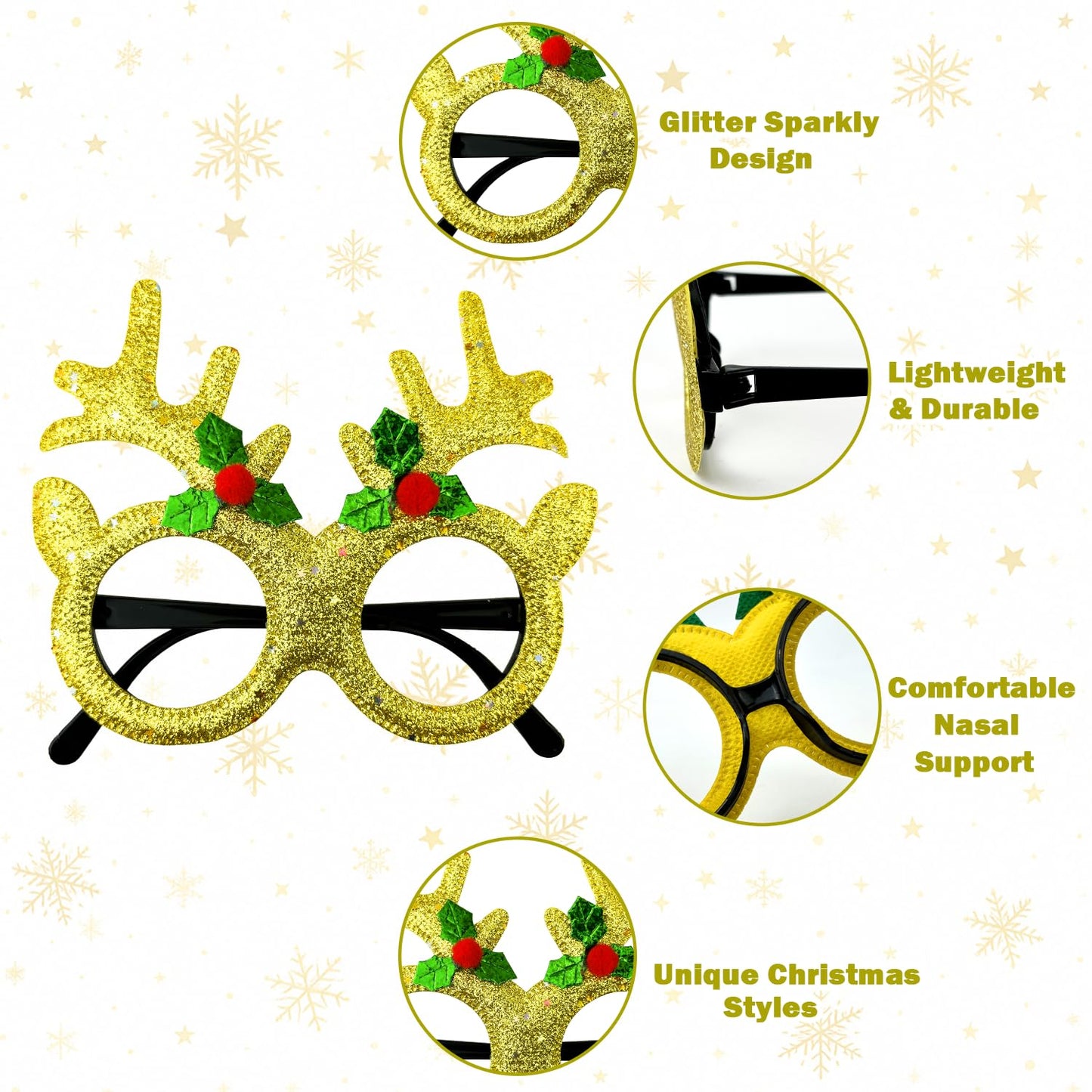 Leetous Christmas Accessories Bulk 24 Pack - Xmas Glitter Glasses Frames to Wear, One Size Holiday Eyeglasses Party Favors Supplies, Friendsmas Classroom Gifts Prizes Photo Props Decor for Costume