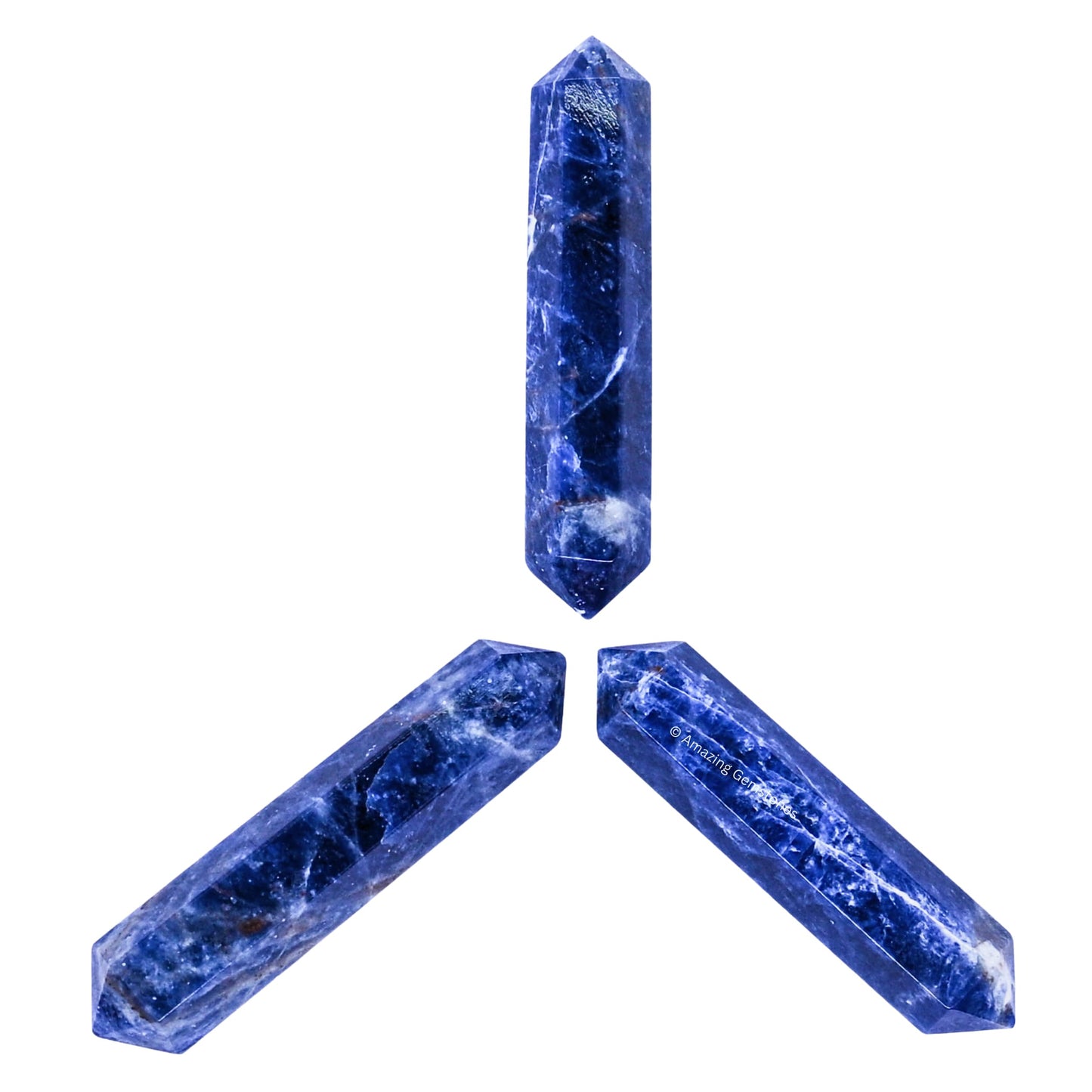 Amazing Gemstone Sodalite Crystal Points Bulk Healing Crystals and Stones - Pack of 3 Double Terminated Healing Wand Point Bulk Crystals for Crafts, Crystal Grid, DIY Work