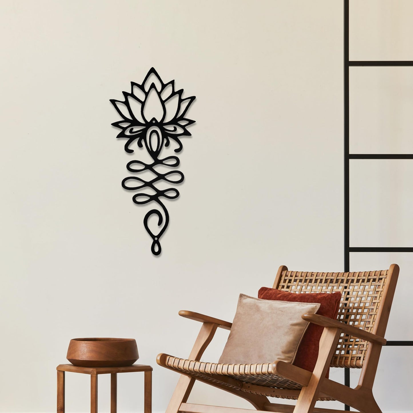 Lotus Flower Wall Decor – Black Metal Yoga Wall Art with Lotus Design, Spiritual Home Décor Sculpture for Meditation Spaces, Living Room, Bedroom, Office