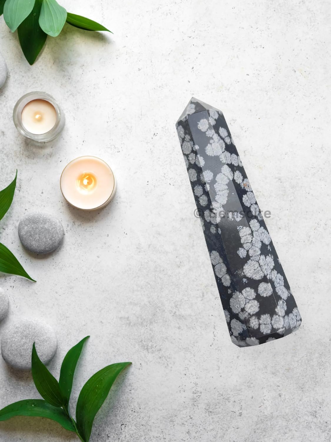 WholesaleGemShop 3 Inch (70 mm) Gemstones Snowflake Obsidian Obelisk Tower Jumbo Facet Aura Rock Crystal Natural Polished Earth Wand Spirit