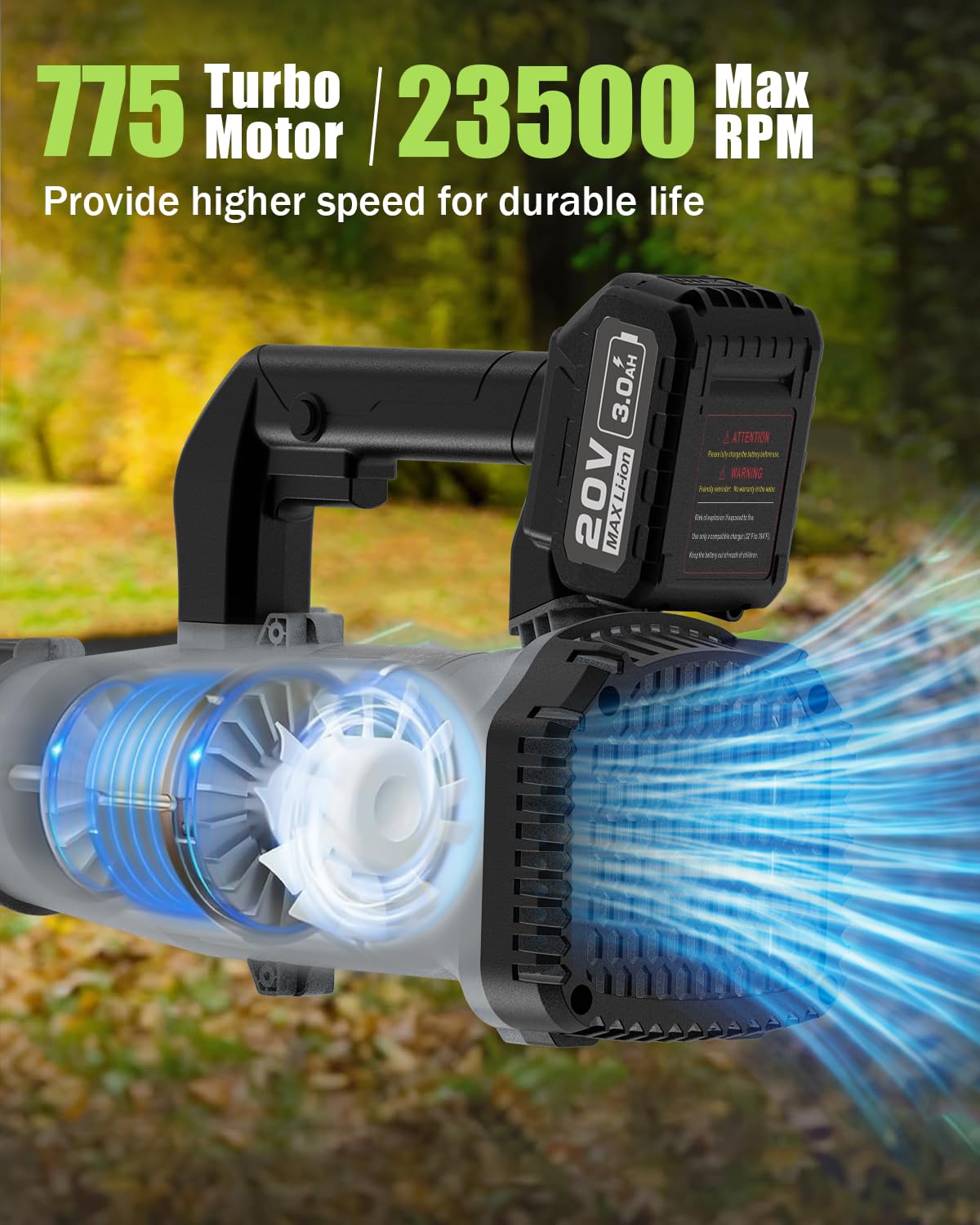 Cordless Leaf Blower - 2x3Ah Battery, 530CFM 170MPH, Powerful Battery Powered Leaf Blower Cordless with Battery and Charger, 7-Speed Control, 2 Extended Tubes for Yard, Lawn & Garden