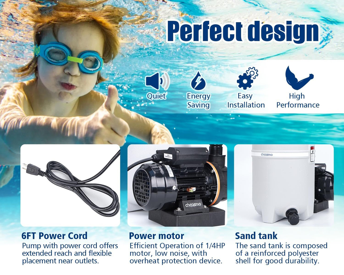 CHOOSMO 10" Sand Pool Filter System with 6 Way Valve and 2220GPH Pool Pump for Above Ground Pools Easy to Use for Water Circulation