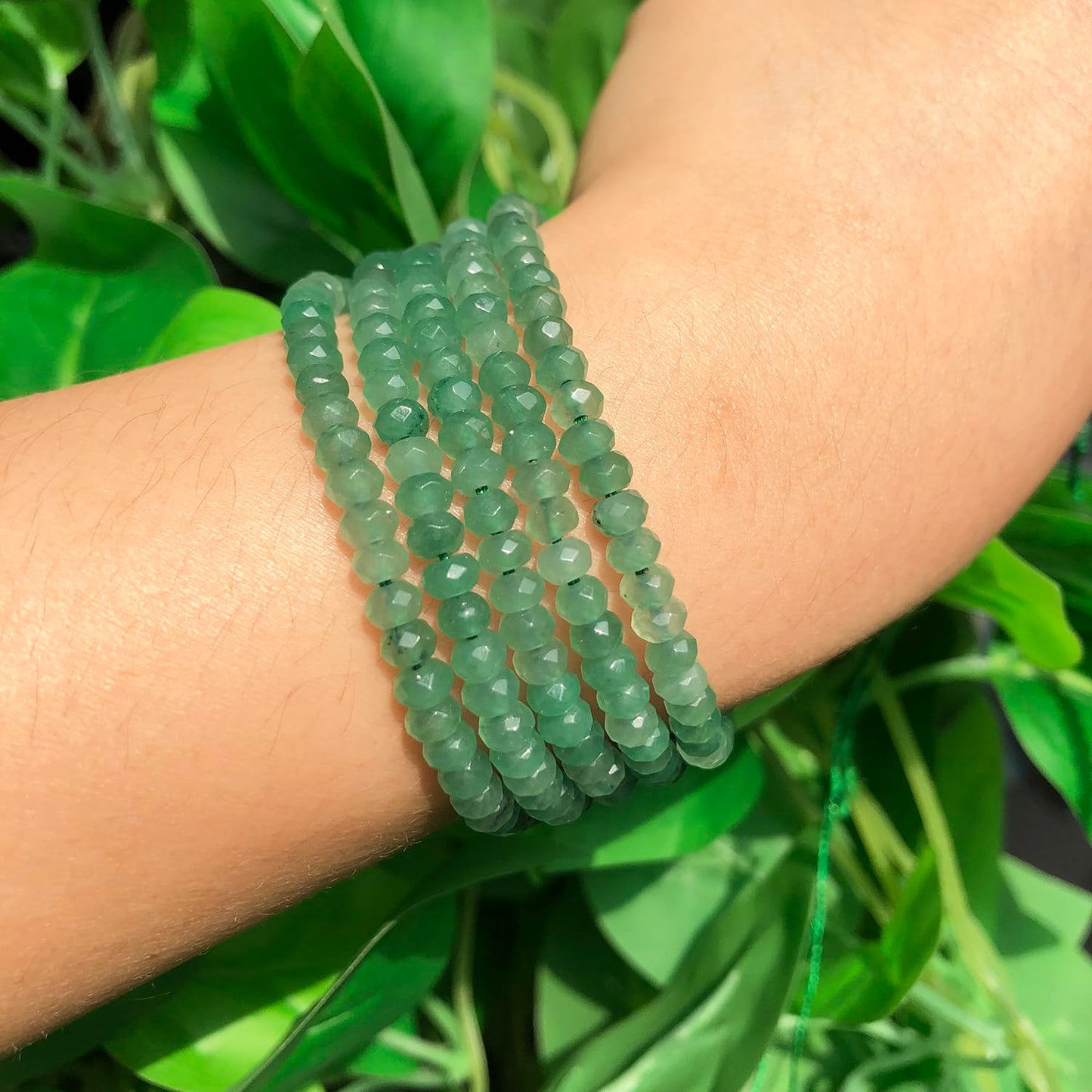 2 String 220PCS 3x5mm Natural Green Color Jade Stone Beads for Jewelry Making, Songxi Facted Loose Gemstone Beads for DIY Bracelet Necklace Making Supplies with Energy Healing Chakra Power