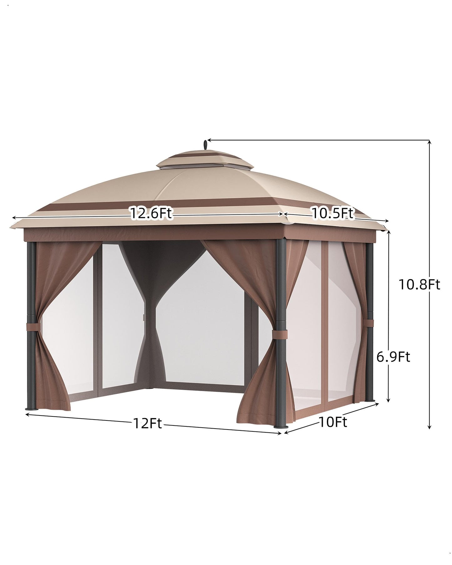 DEXSO Outdoor Gazebo 10´x 12´, with Roof Reinforcing Bars, Curtains Nettings, and Double Roof, Parties Gazebo for Backyard, Garden, Patio, Poolside, and Deck