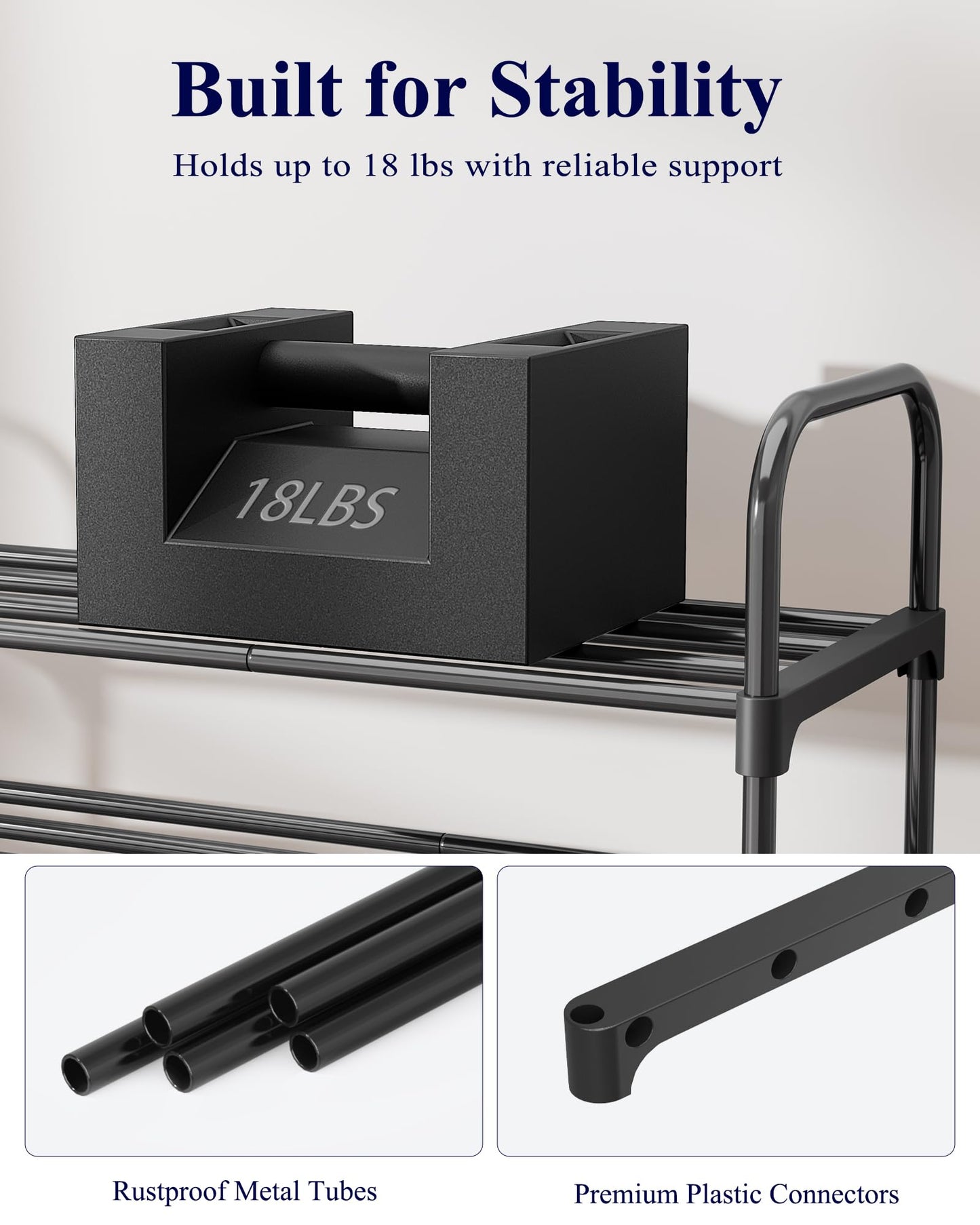 Kitsure Shoe Rack - 3-Tier Space-Saving Shoe Organizer & Shoe Shelf with Handle, Easy Assembly, Sturdy Metal Shoe Rack for Closet, Entryway, Bedroom, 28.0" x 11.8" x 25.6", Black