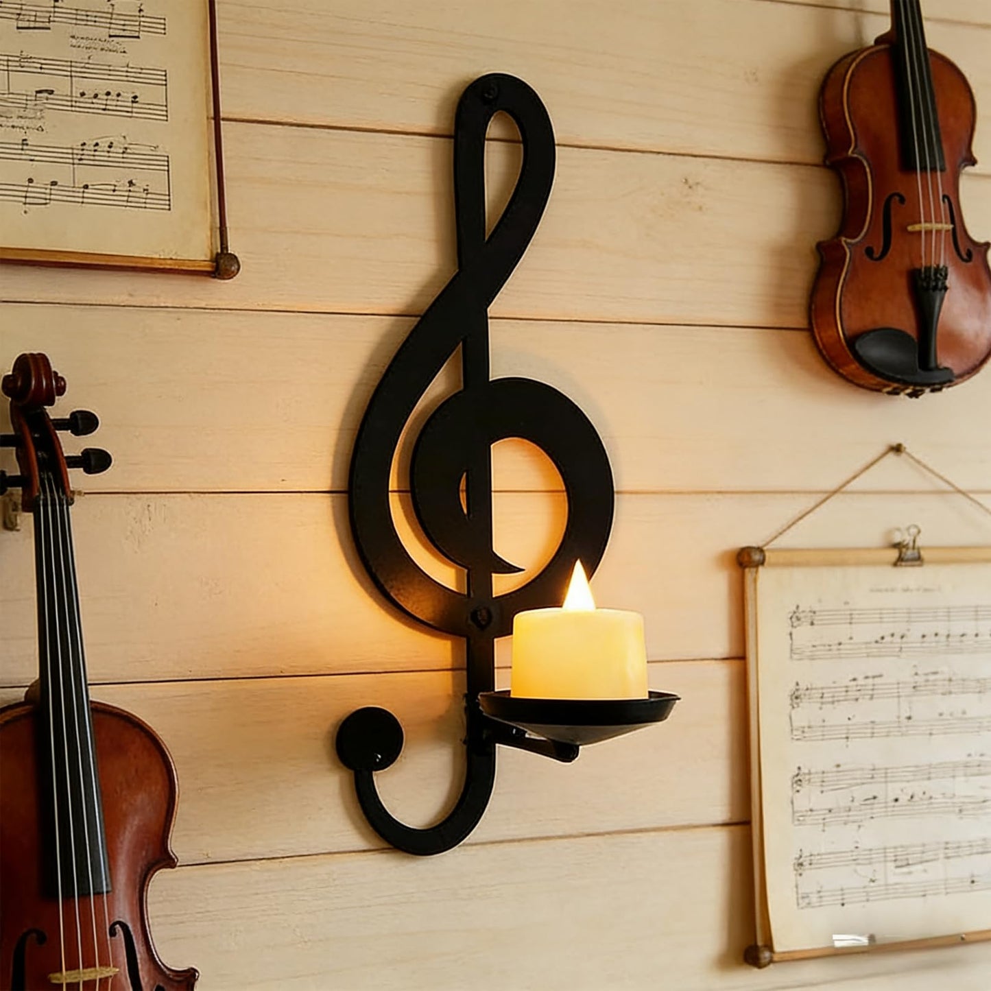 Candle Sconces Wall Musical Note Sconces Decor Wall Mounted Metal Candle Holders with Foldable Tray ZAYHENYOO for Music Lovers, Music Room, Christmas As A Gift(1, L-A)