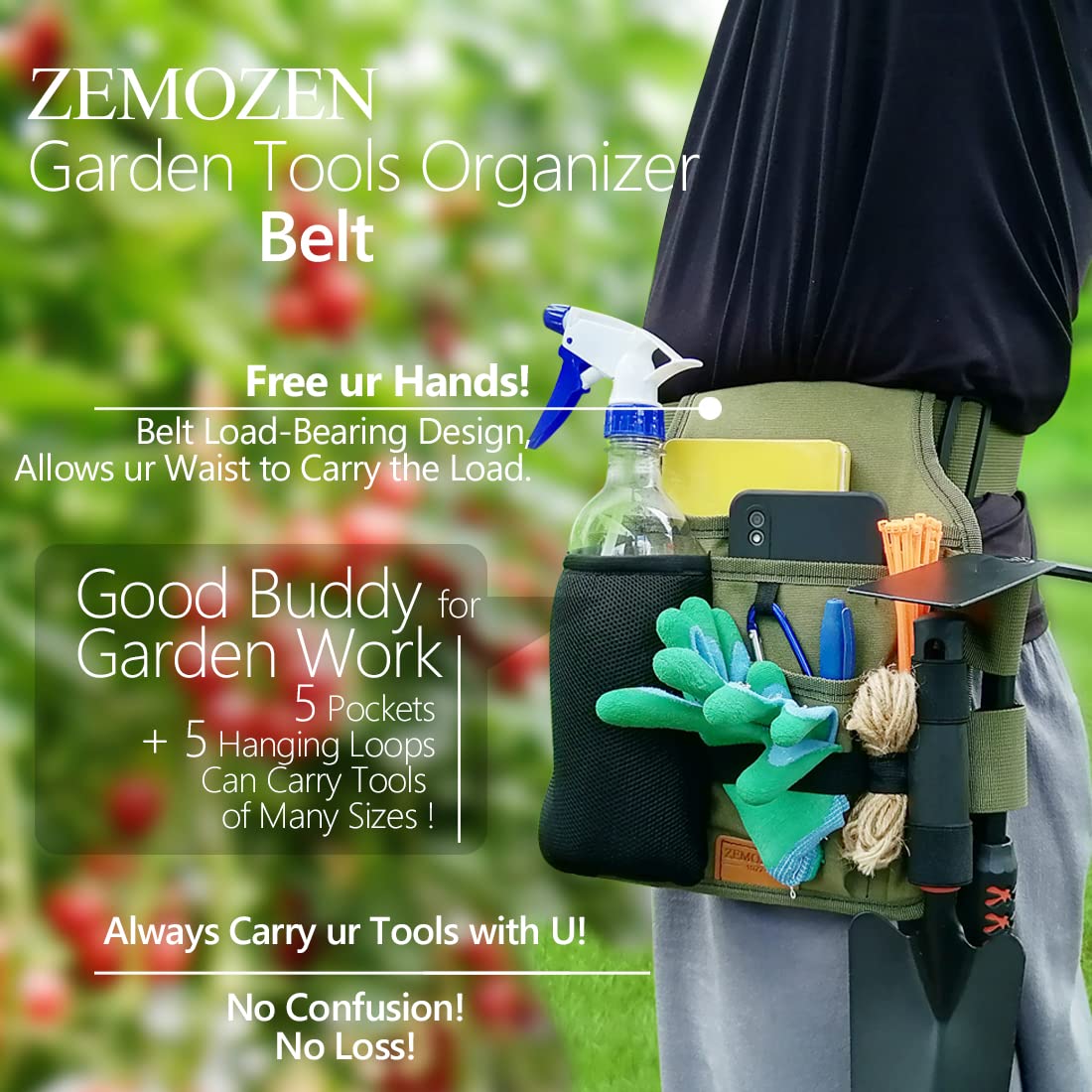 Gardening Apron Garden Tool Belt Set for Women with Pockets - Practical Gardening Belt Garden Aprons for Women, Perfect Gardening Gifts for Women, Best Mother’s Day Gift for Mom and Wife