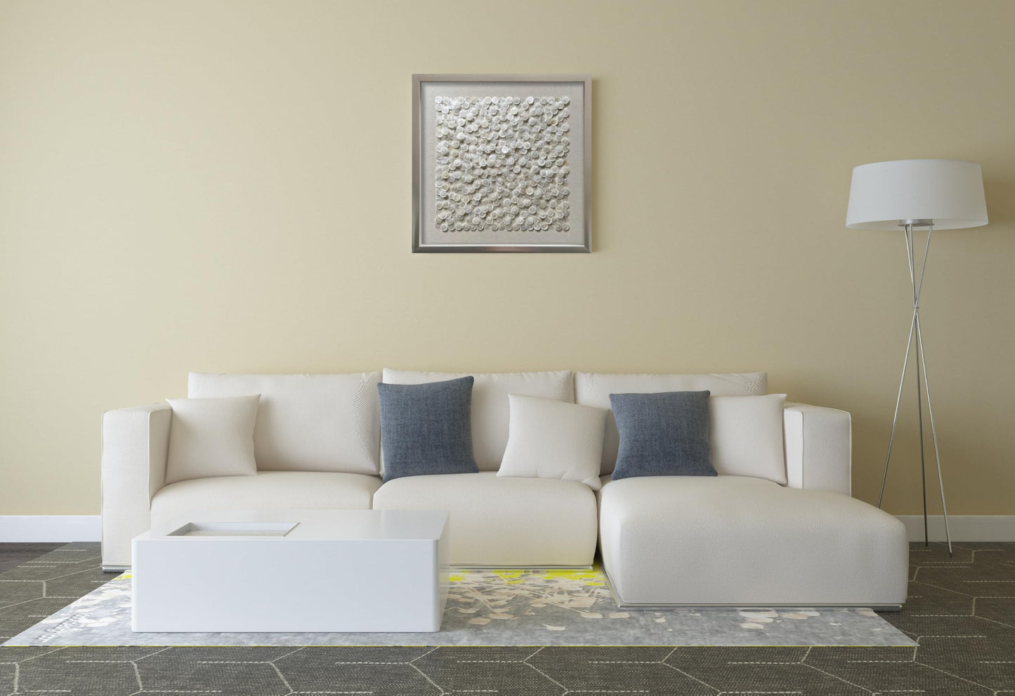 SYGALLERIER Handmade Coastal Shell Shadow Box Art Wall Decor - Natural Shell Framed 3D Wall Artwork for Modern Nordic Minimalist Style -24 * 1.2 * 24IN Framed Front Glass Easy to Hang