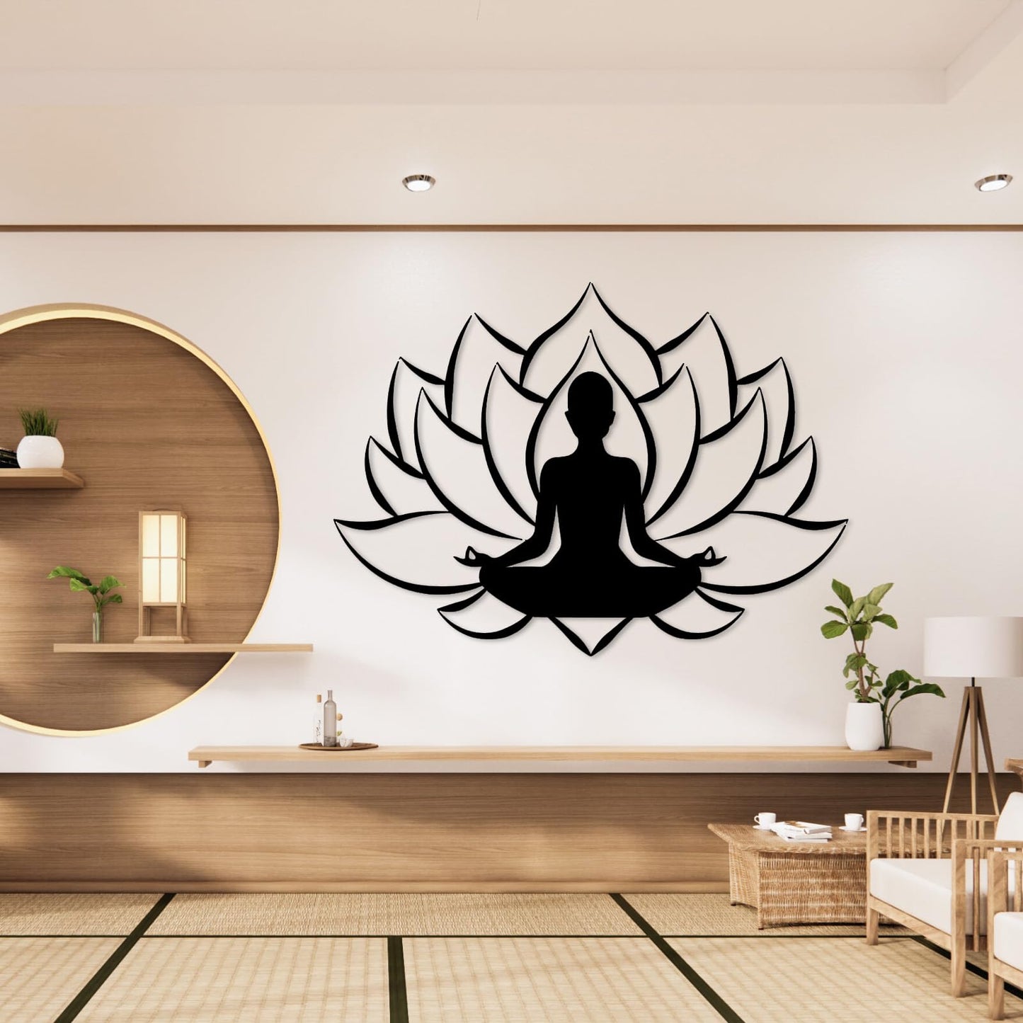 Veplsur Lotus Flower Decor, Metal Zen Wall Art, Yoga Zen Sign Decorative, Yoga Decor, Lotus Wall Hanging, Meditation Wall Art, Symmetry Art, Yoga Studio Decor, Home Decor (Black, 24"x17"|60x44cm)