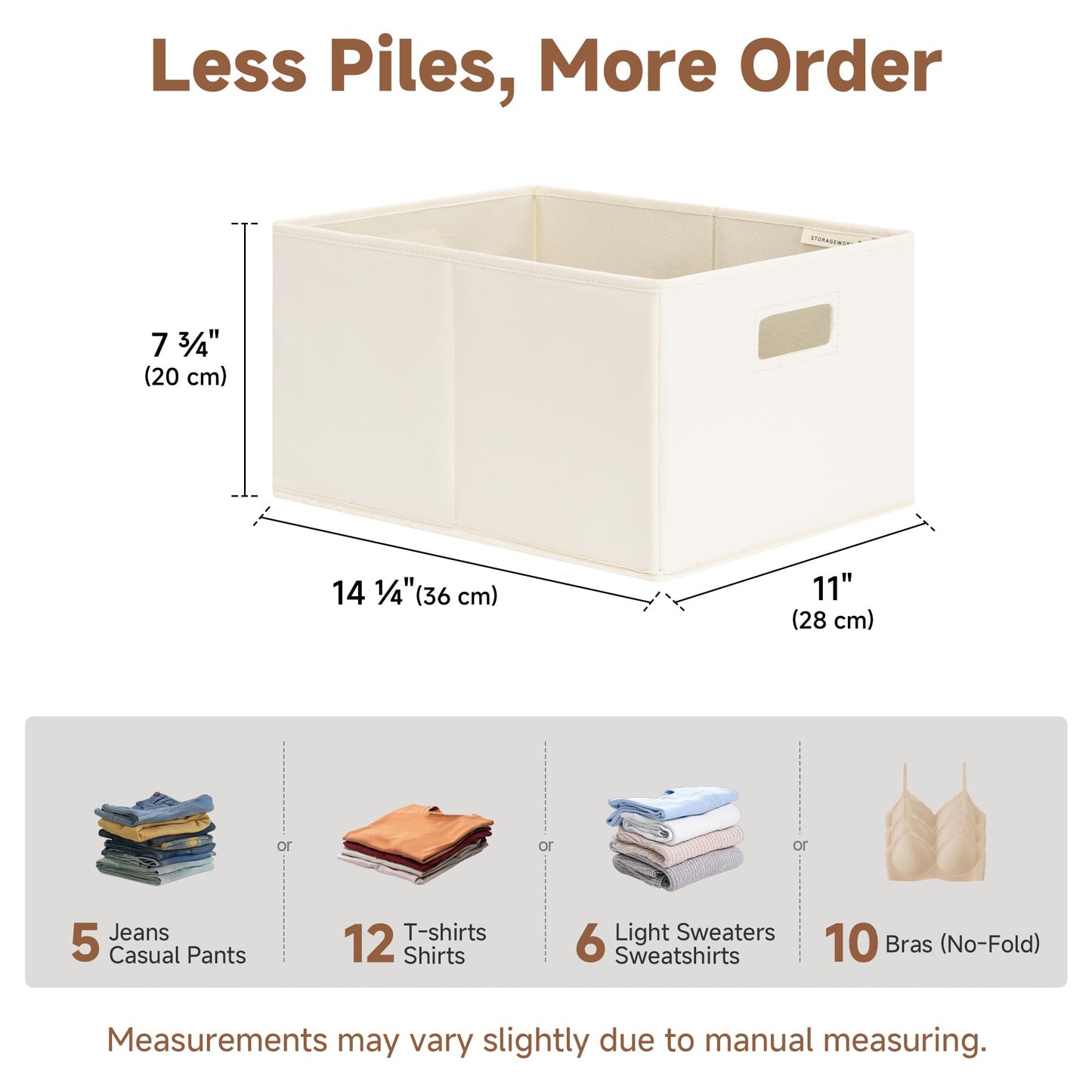 StorageWorks Fabric Storage Bins for Shelves, Closet Organizers and Storage Baskets, Collapsible Storage Bins with Cutout Handles, Large, 2-Pack, Ivory
