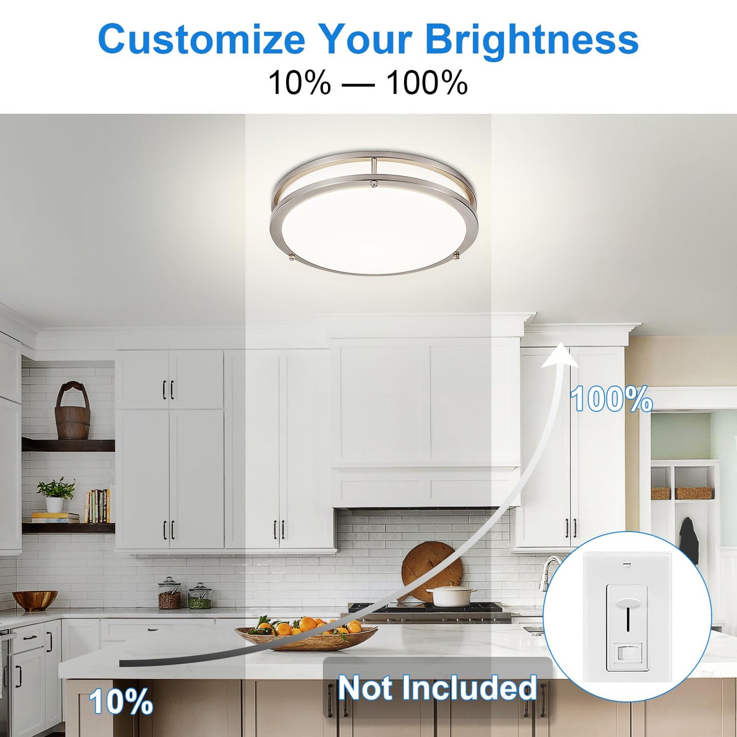 DLLT Flush Mount LED Ceiling Light: 13 Inch 5CCT (3000K-6000K) & Dimmable Ceiling Light Fixtures for Bedroom Hallway - 24W Modern Brushed Nickel Super Bright Kitchen Lighting Fixtures Ceiling