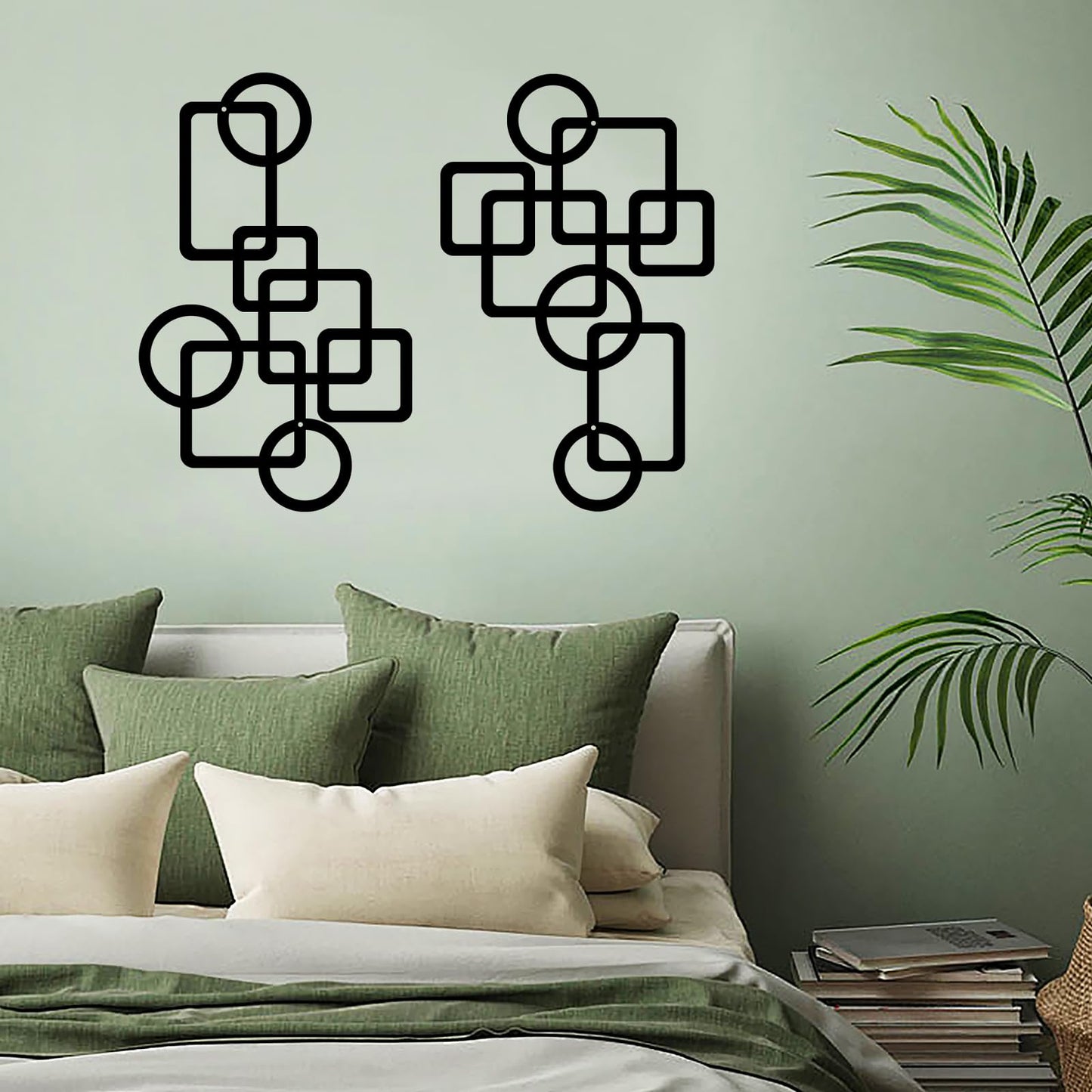 YIYA 2 PCS Black Abstract Metal Wall Art Decoration Minimalist Decor 3D Textured Square Logo Metal Wall Sculpture，for Living Room Bedroom Bathroom Study Room