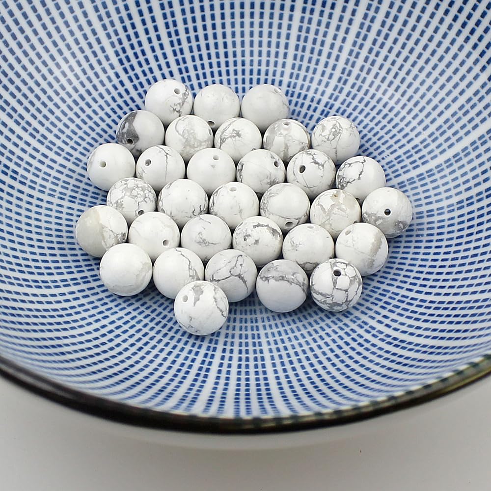 MJDCB AAAA Natural Stone Beads White Howlite Turquoise Round Loose Beads for Jewelry Making 15" (8mm)