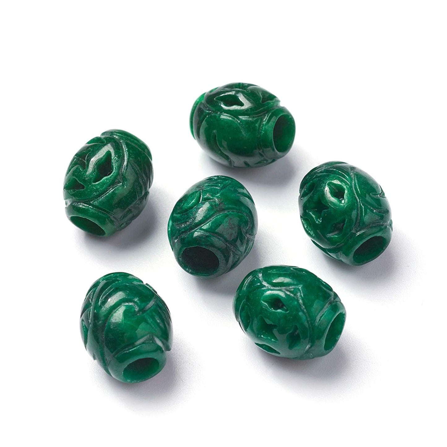 Fashewelry 5Pcs Natural Myanmar Jade Stone Large Hole Beads Barrel Engraving Gemstone European Charm Beads Drum Shape Healing Chakra Gems Loose Spacers for Jewelry Making 4mm Hole
