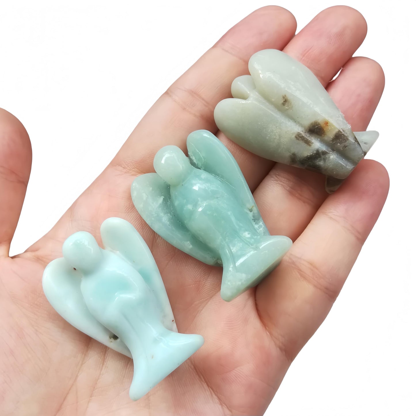 Afucats Natural Amazonite Healing Guardian Angel Indoor Decorative Stone,1.5 Inches Carving Pocket Palm Statue,Gift for Her Christmas Décor