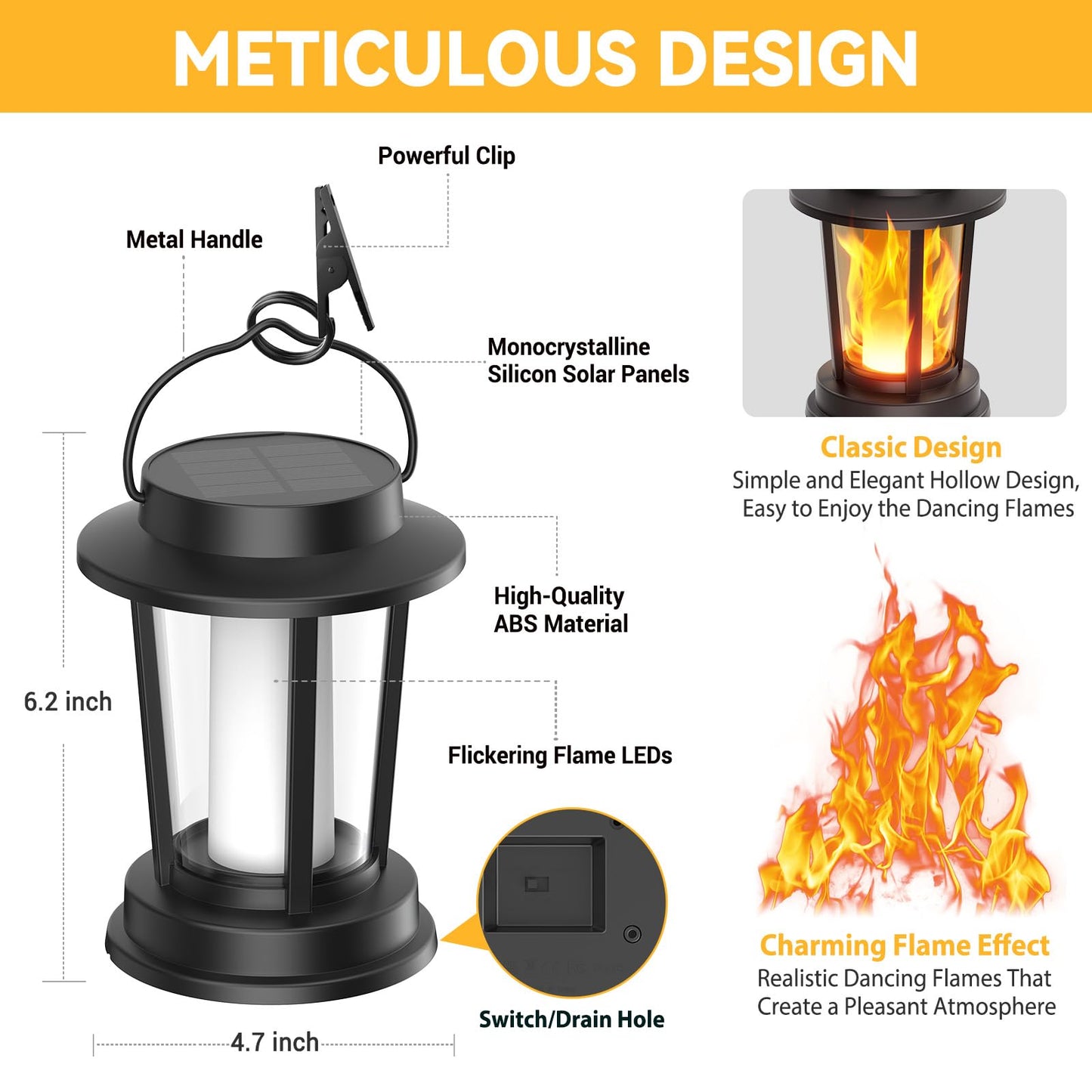 WdtPro 4 Pack Solar Lanterns Outdoor Waterproof, Upgraded Flickering Flame Solar Lights Outdoor, Solar Powered Lanterns Decorative, Hanging Solar Lantern for Patio Garden Yard Path Porch Tree Decor
