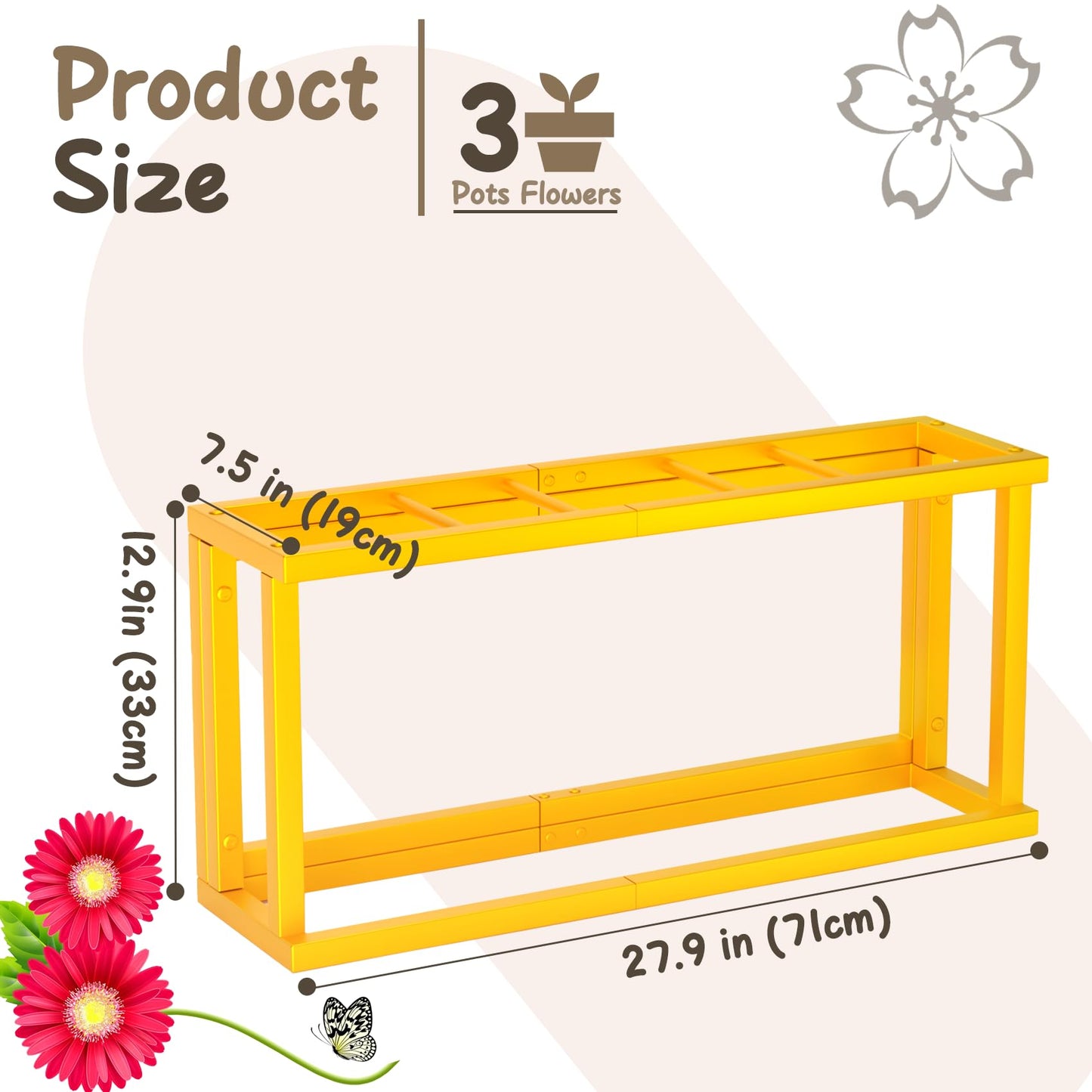 ztysn Flower Display Stand - Plant Stand with 3pcs Plastic Flower Buckets , Moving Heavy Duty Flower Cart Flower Metal shelf Indoor,Outdoor Patio,Garden,Living Room,Florist (with White Buckets )